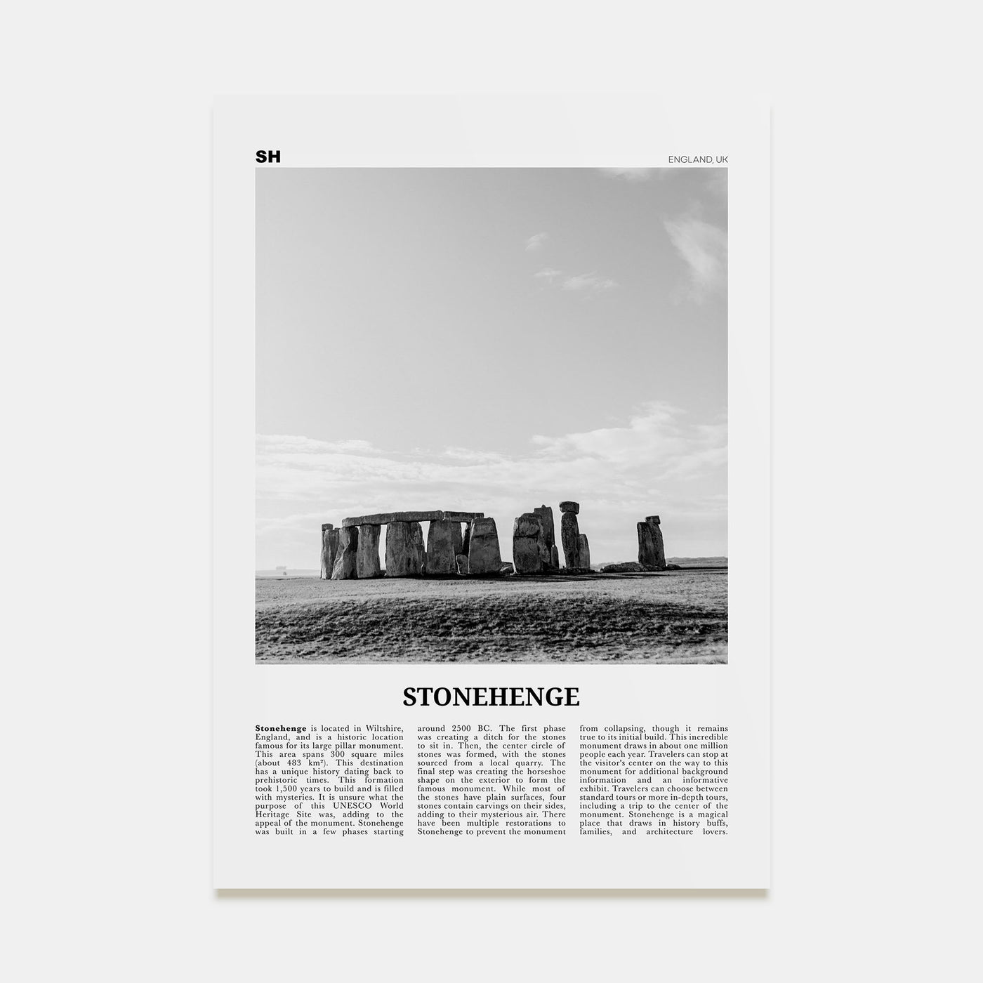 Stonehenge Travel B&W Poster