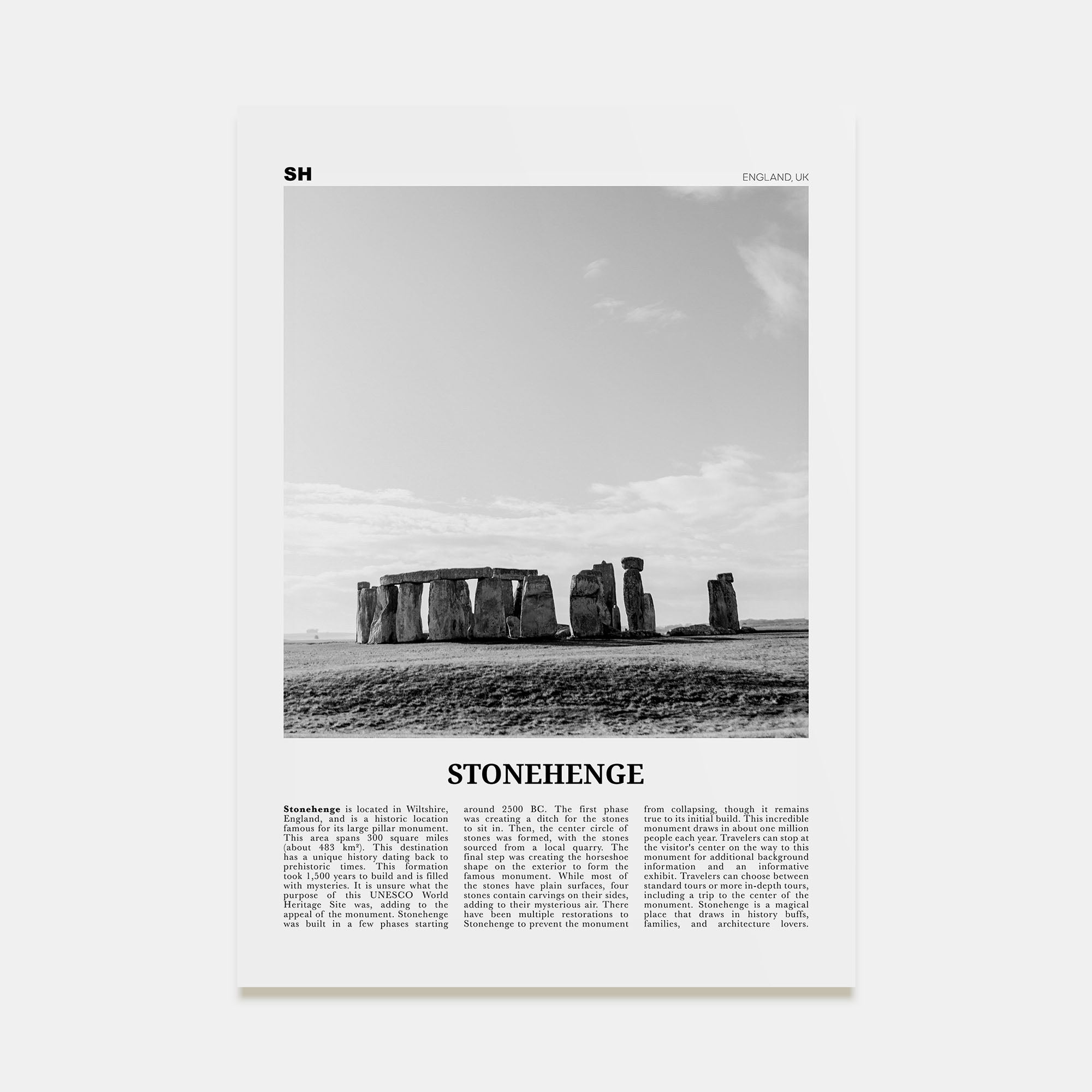 Stonehenge Travel B&W Poster