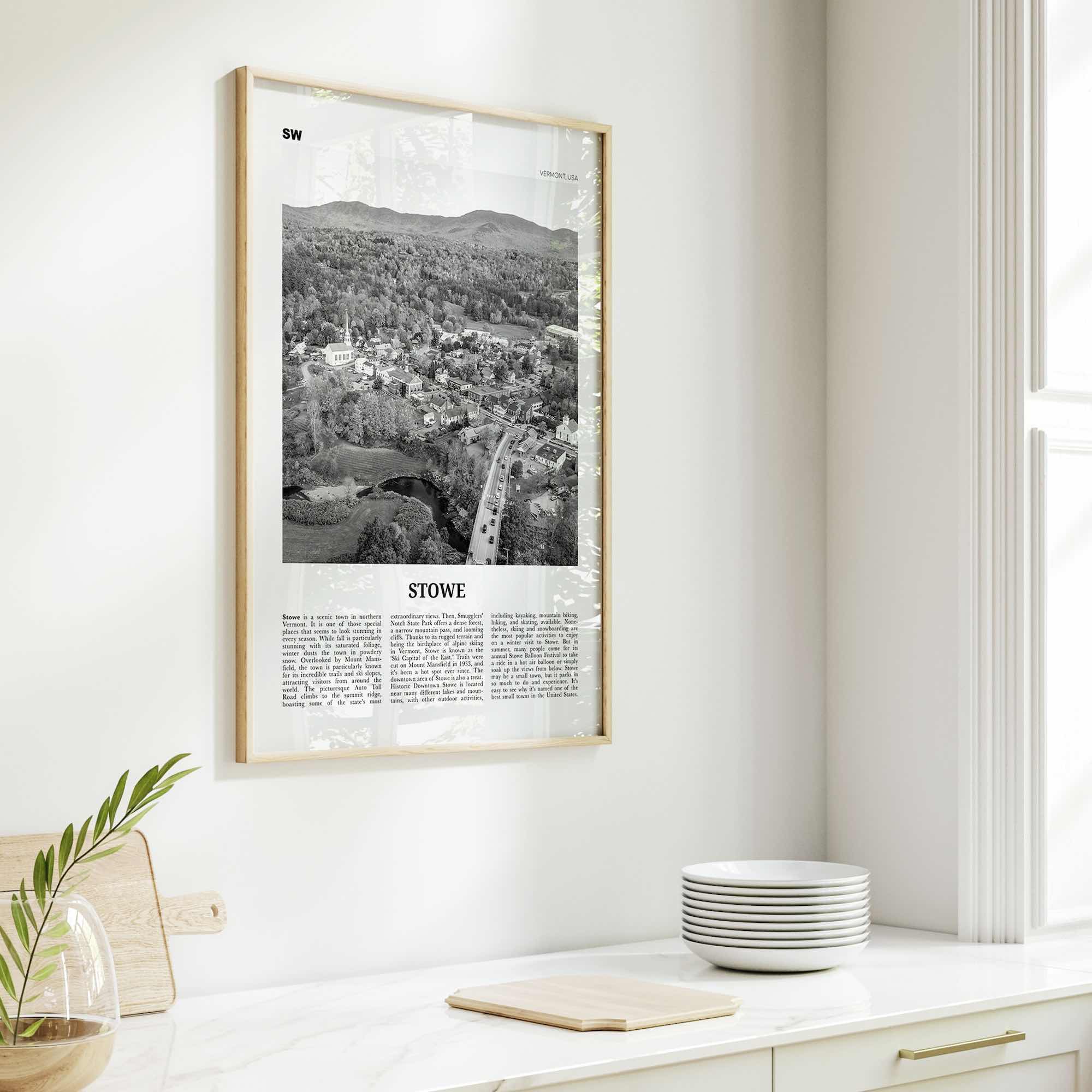 Stowe Print Black and White No 1, Stowe Wall Art, Stowe Poster, Stowe Photo, Stowe Wall Décor, Stowe Map, Vermont, USA