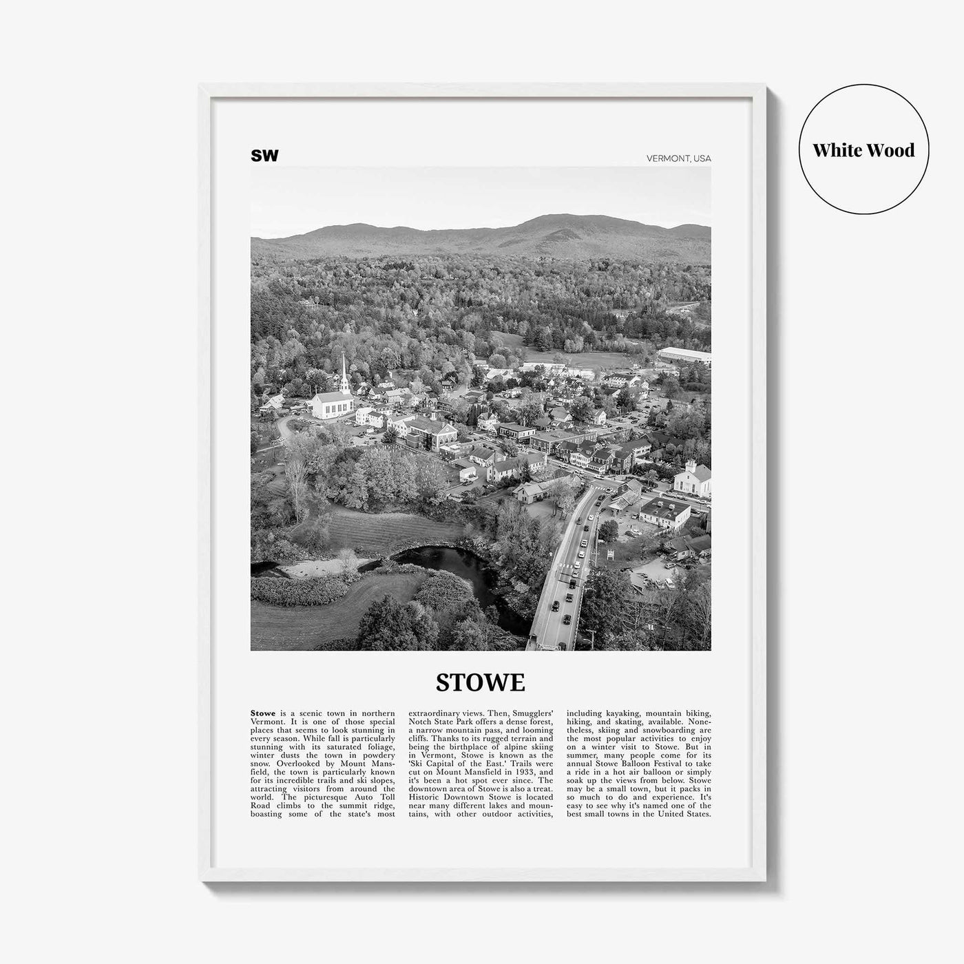 Stowe Print Black and White No 1, Stowe Wall Art, Stowe Poster, Stowe Photo, Stowe Wall Décor, Stowe Map, Vermont, USA