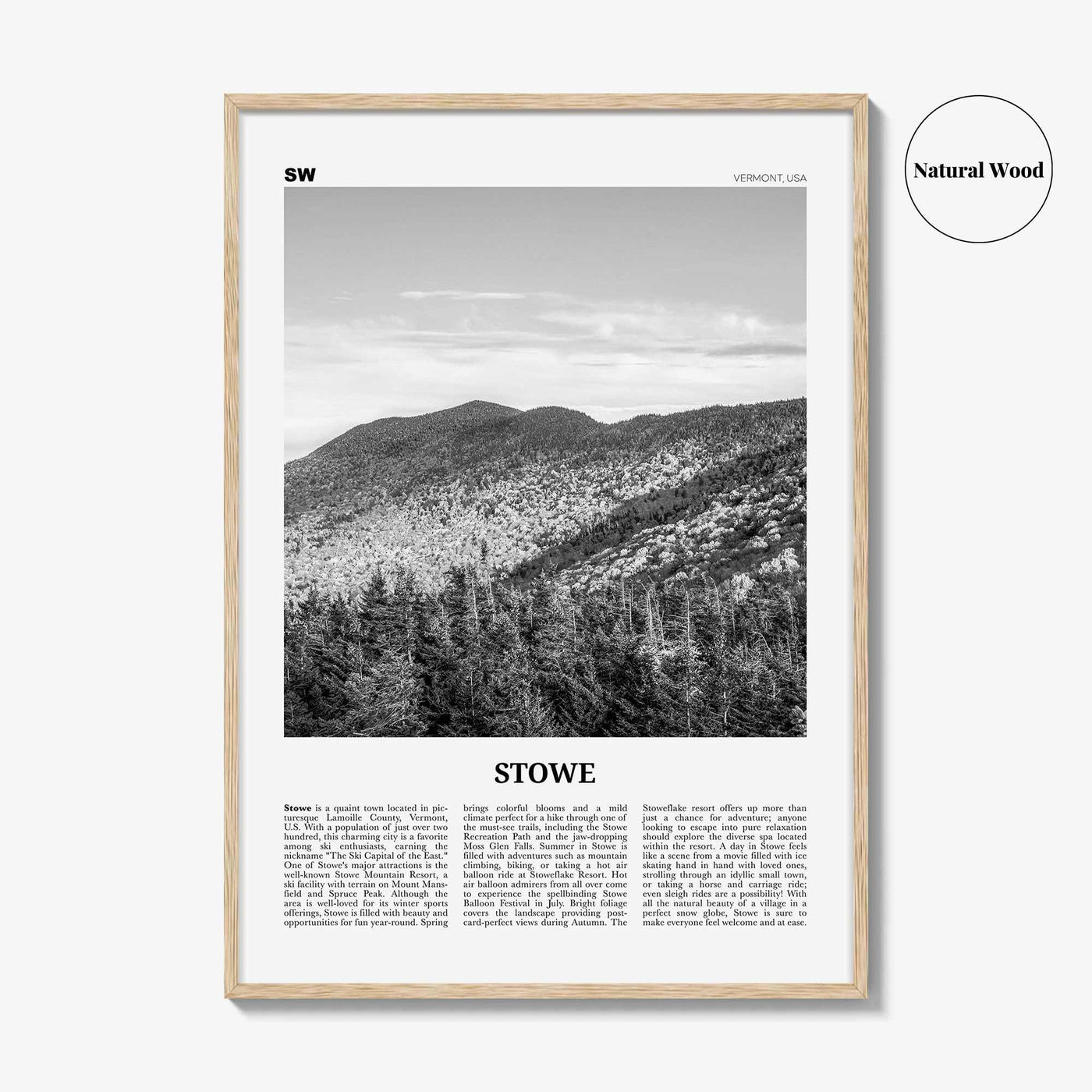 Stowe Print Black and White No 2, Stowe Wall Art, Stowe Poster, Stowe Photo, Stowe Wall Décor, Vermont, USA, United States, North America