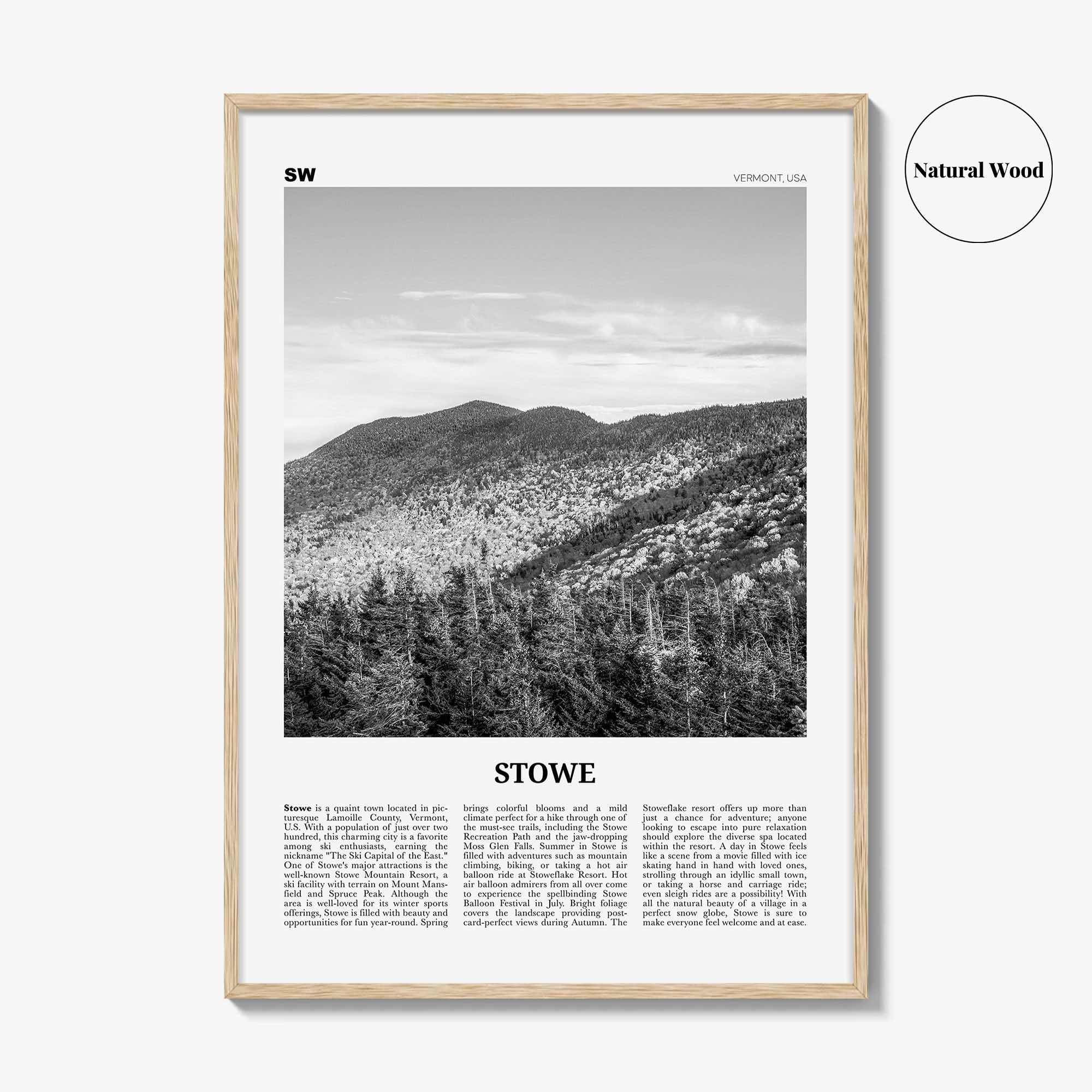 Stowe Print Black and White No 2, Stowe Wall Art, Stowe Poster, Stowe Photo, Stowe Wall Décor, Vermont, USA, United States, North America