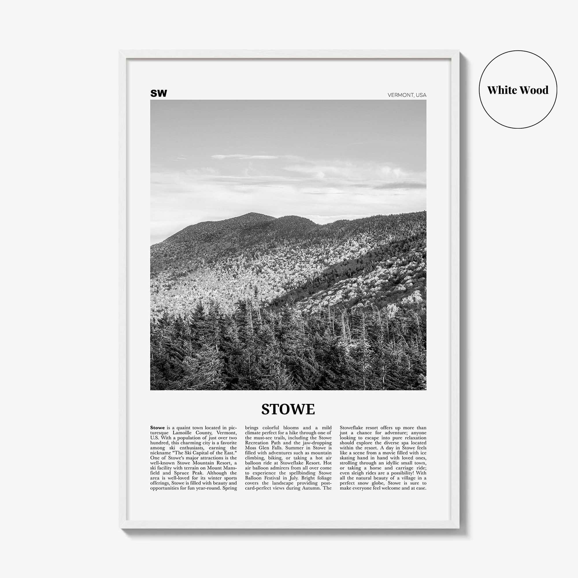 Stowe Print Black and White No 2, Stowe Wall Art, Stowe Poster, Stowe Photo, Stowe Wall Décor, Vermont, USA, United States, North America