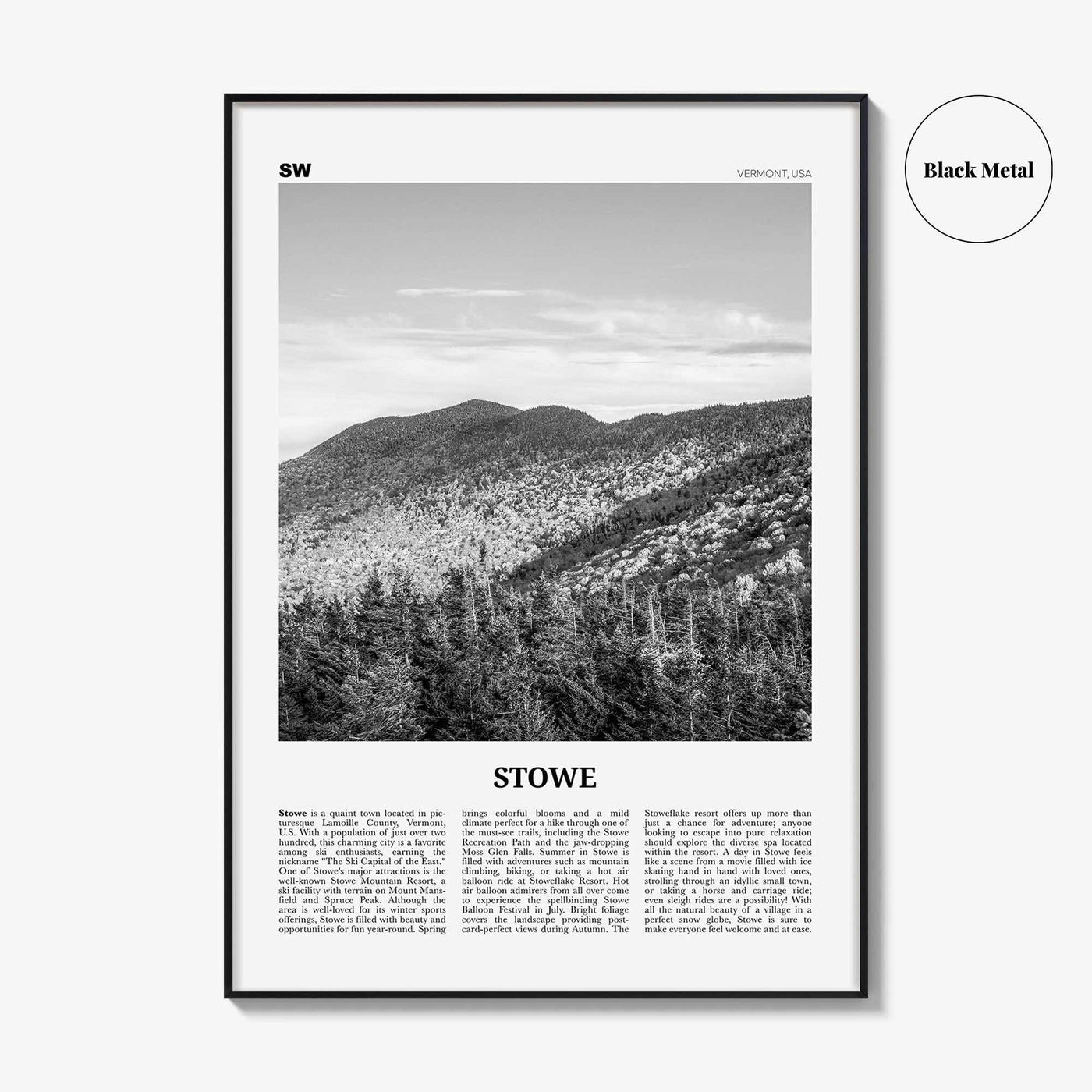 Stowe Print Black and White No 2, Stowe Wall Art, Stowe Poster, Stowe Photo, Stowe Wall Décor, Vermont, USA, United States, North America