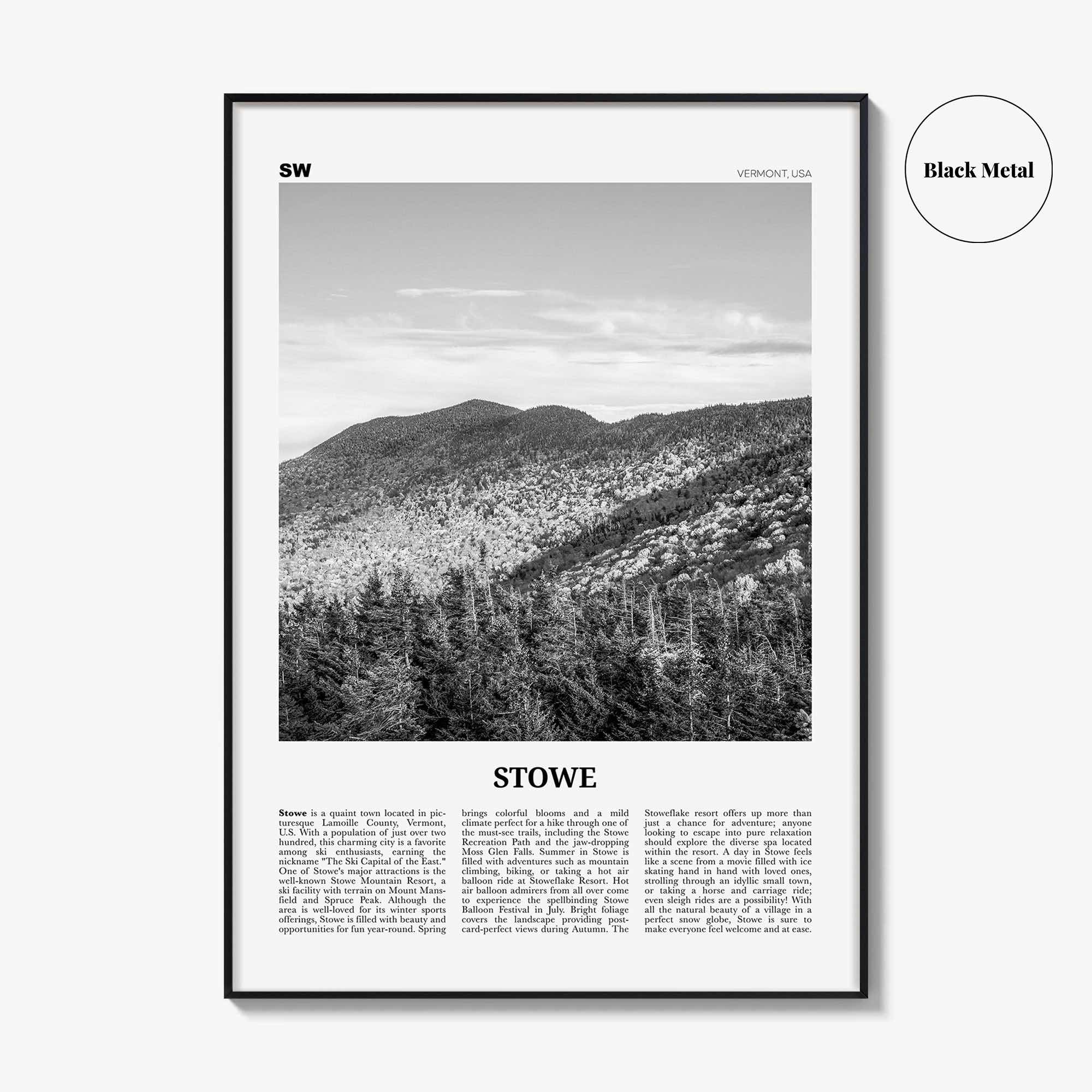 Stowe Print Black and White No 2, Stowe Wall Art, Stowe Poster, Stowe Photo, Stowe Wall Décor, Vermont, USA, United States, North America