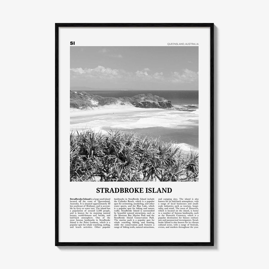 Stradbroke Island Print Black and White, Stradbroke Island Art, Stradbroke Island Poster, Stradbroke Island Photo, Wall Décor, Island Map