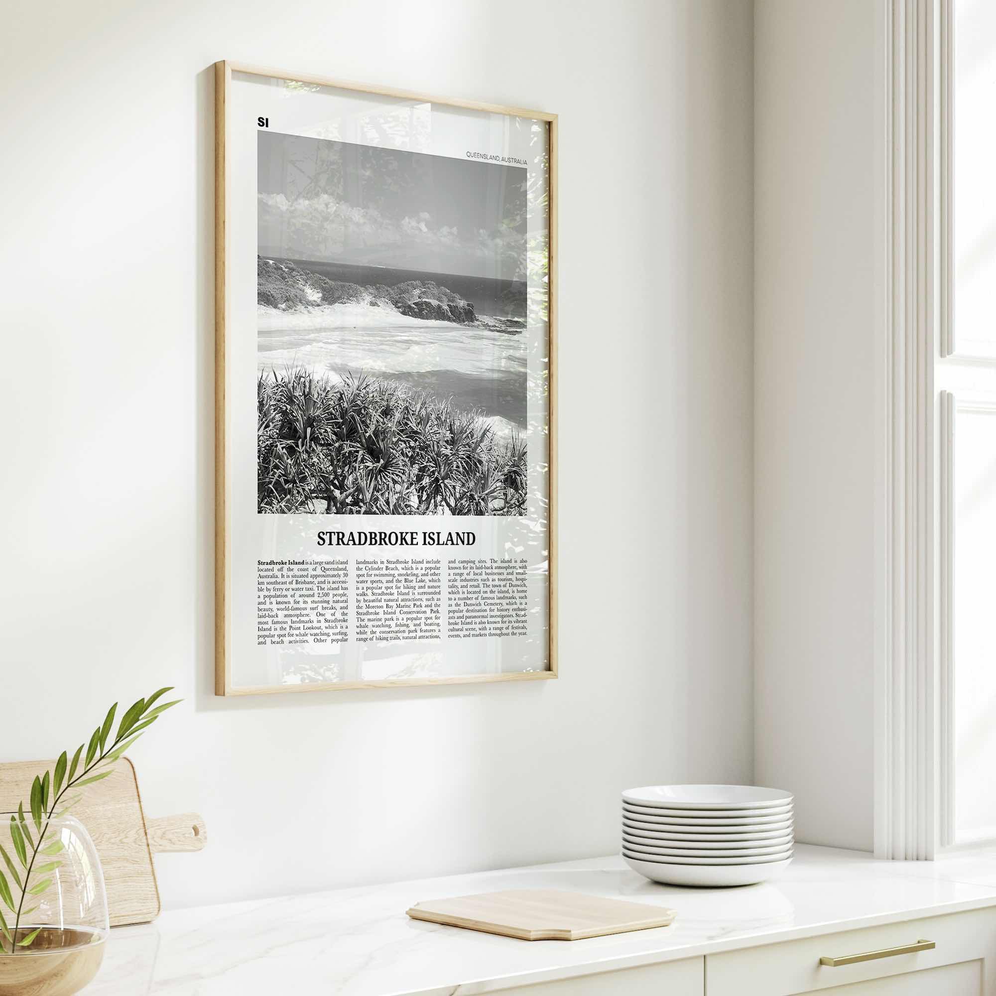 Stradbroke Island Print Black and White, Stradbroke Island Art, Stradbroke Island Poster, Stradbroke Island Photo, Wall Décor, Island Map