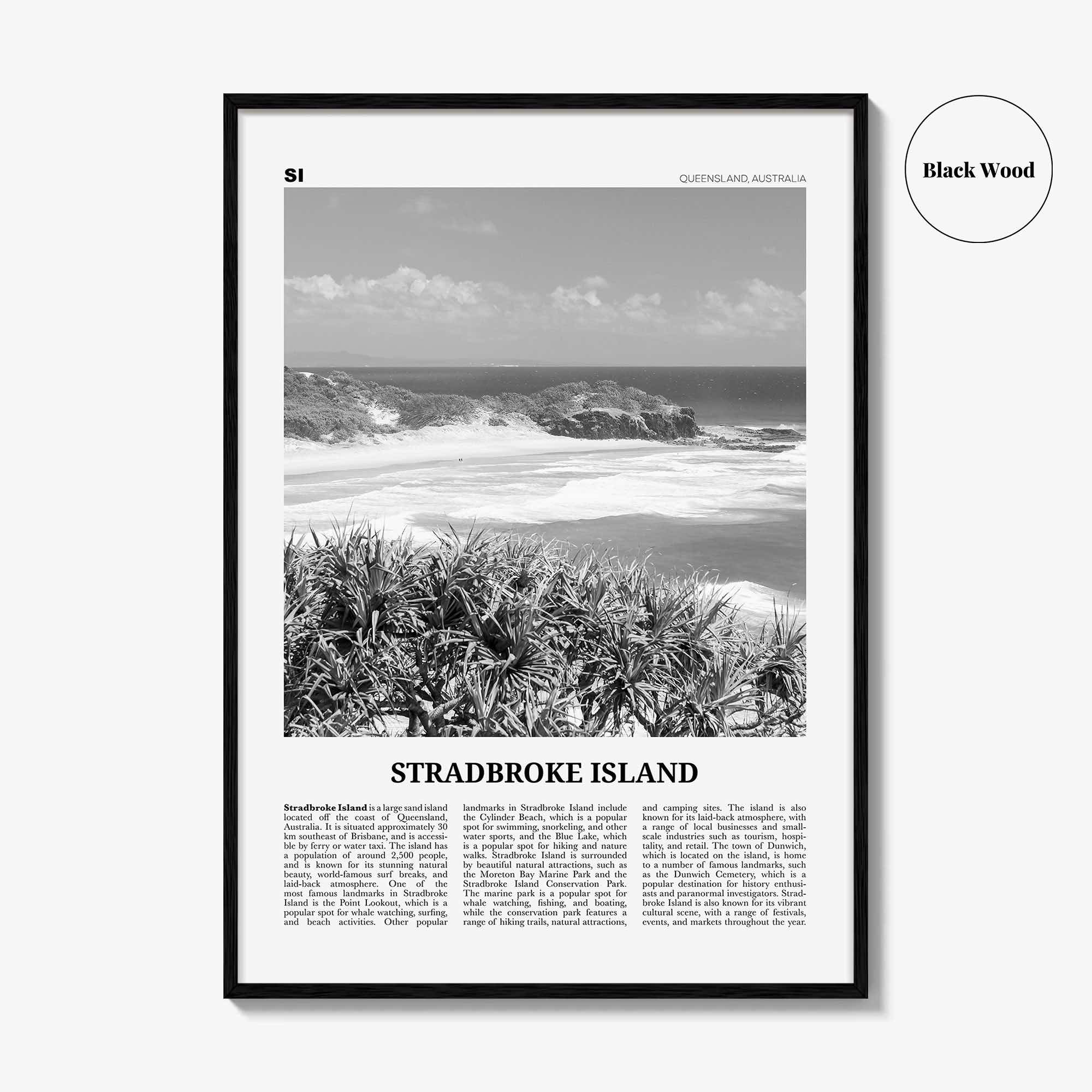 Stradbroke Island Print Black and White, Stradbroke Island Art, Stradbroke Island Poster, Stradbroke Island Photo, Wall Décor, Island Map