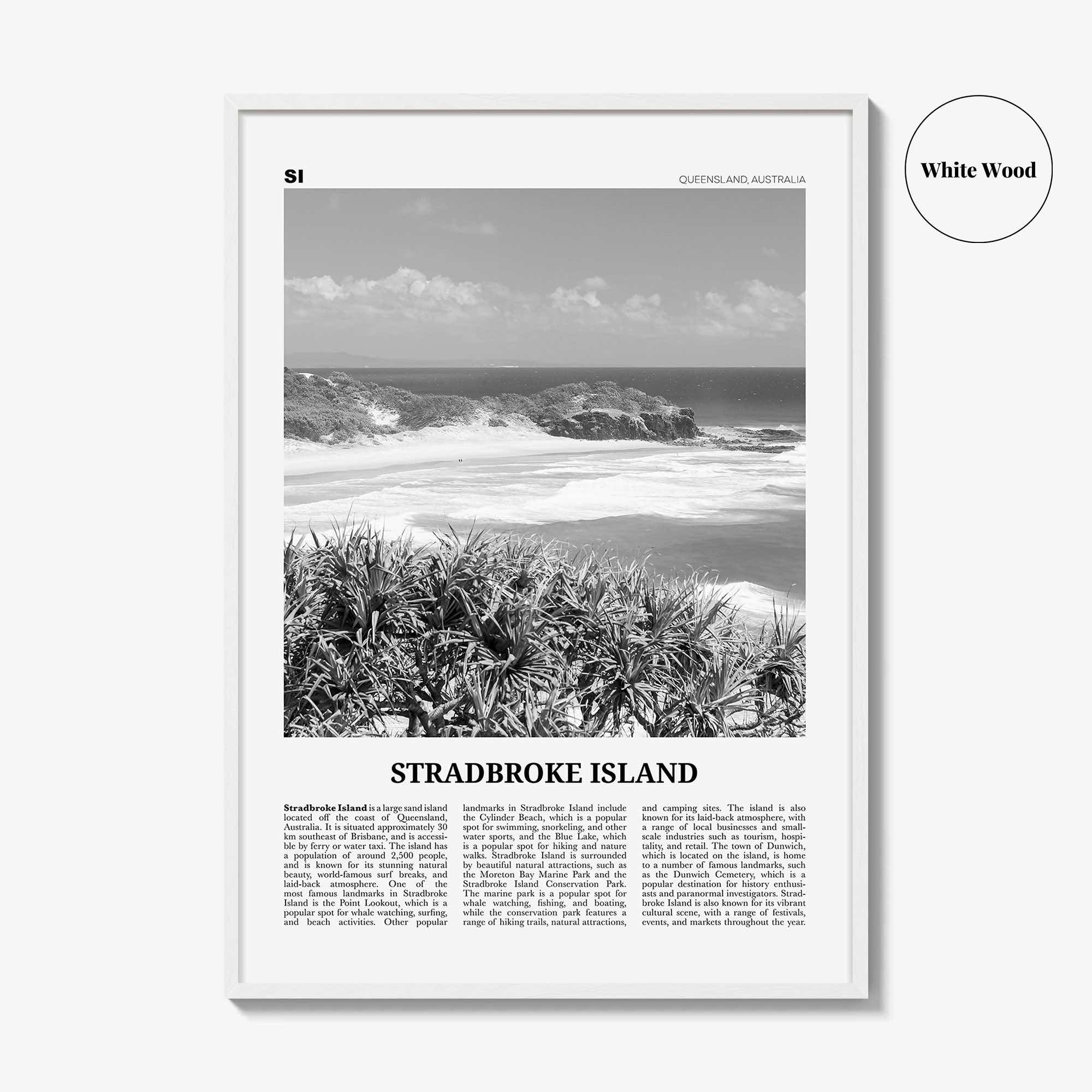 Stradbroke Island Print Black and White, Stradbroke Island Art, Stradbroke Island Poster, Stradbroke Island Photo, Wall Décor, Island Map