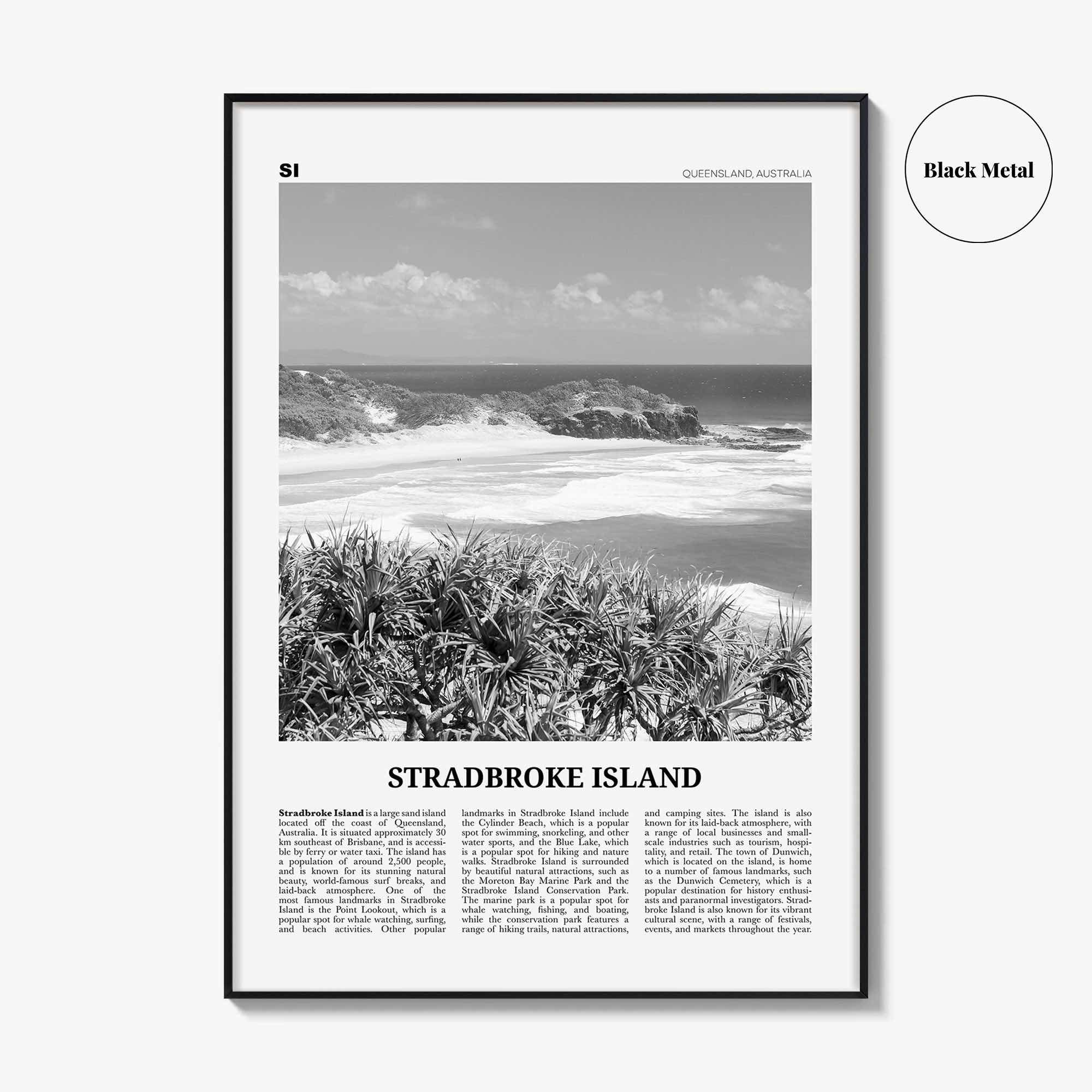 Stradbroke Island Print Black and White, Stradbroke Island Art, Stradbroke Island Poster, Stradbroke Island Photo, Wall Décor, Island Map