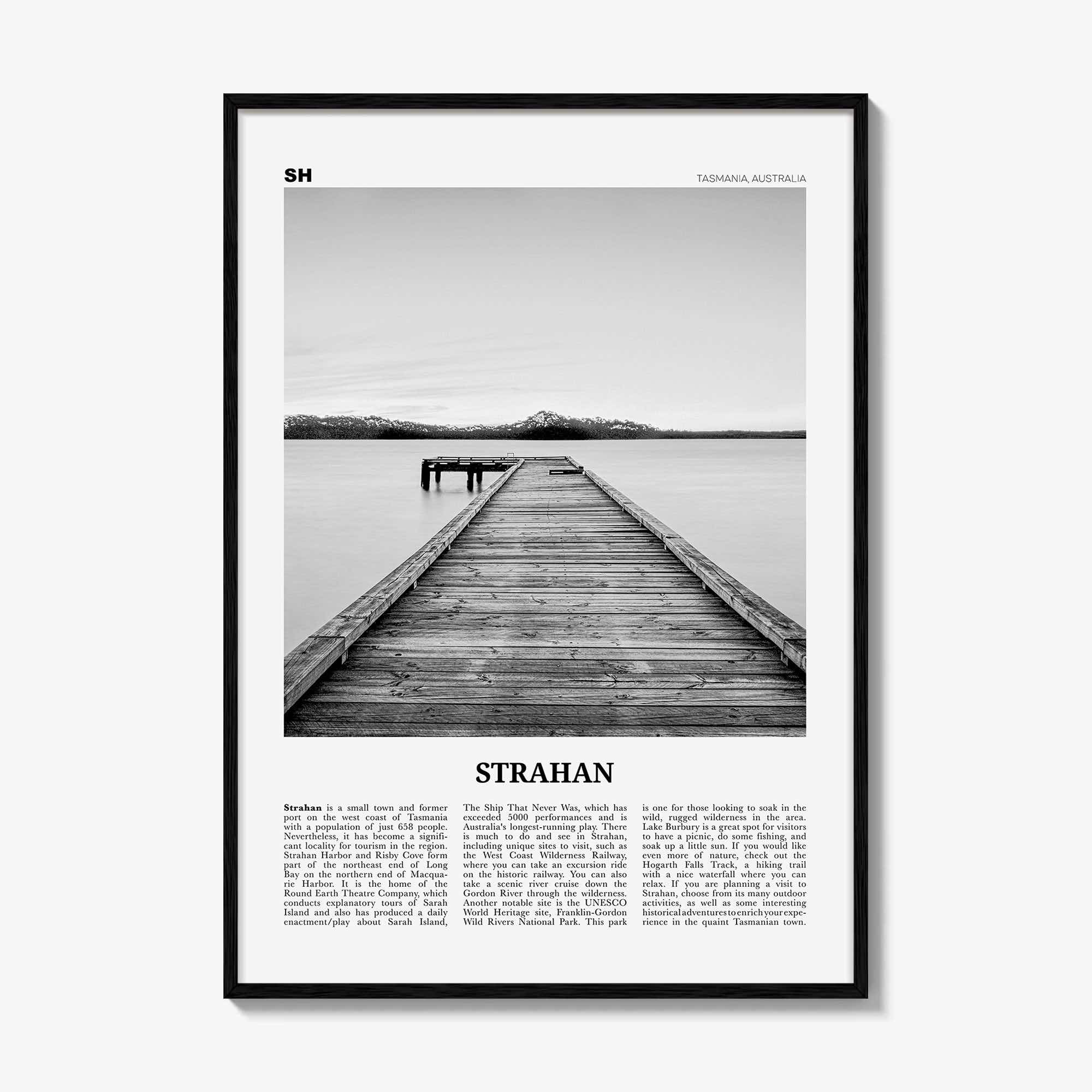 Strahan Print Black and White, Strahan Wall Art, Strahan Poster, Strahan Photo, Strahan Wall Décor, Tasmania, Australia