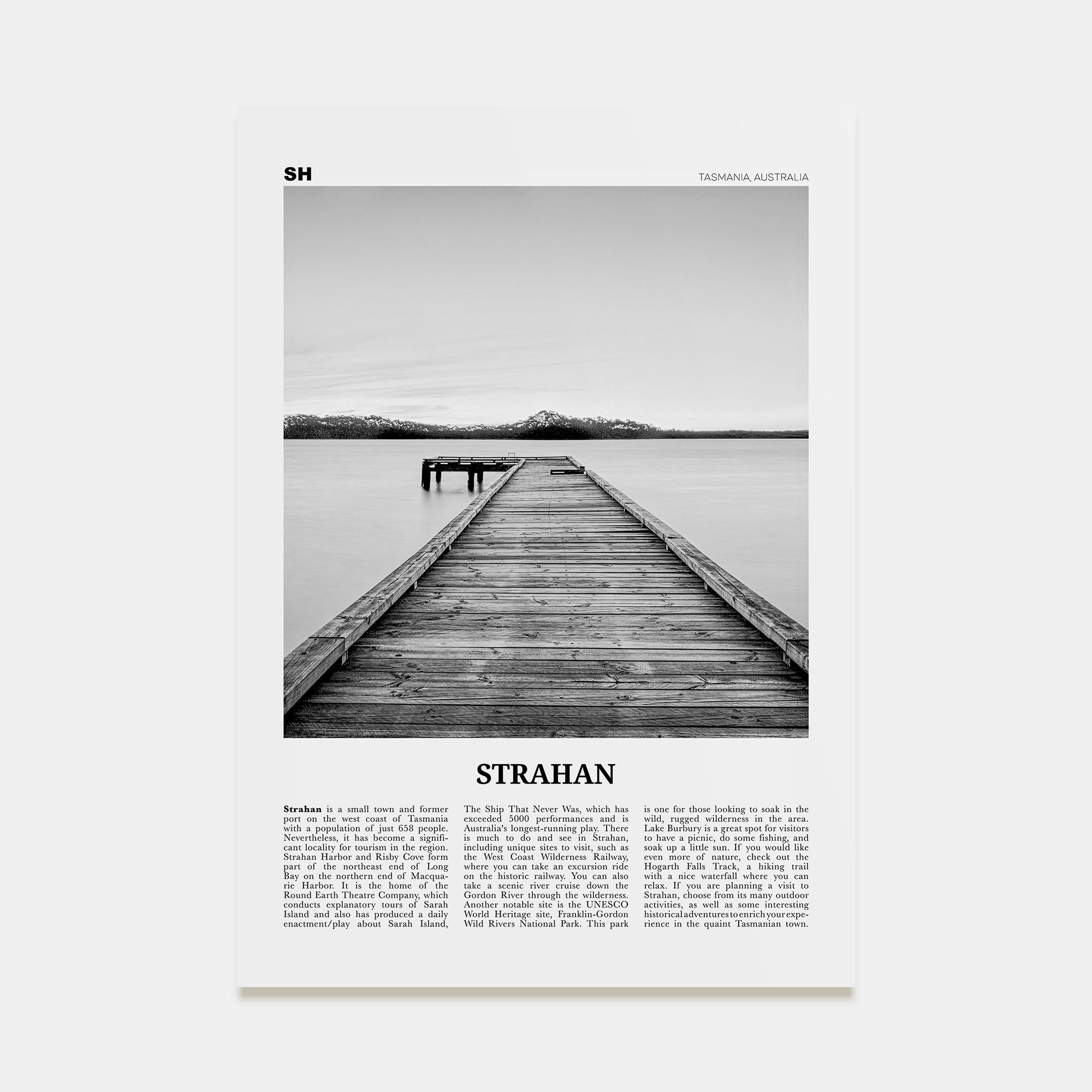 Strahan Travel B&W Poster