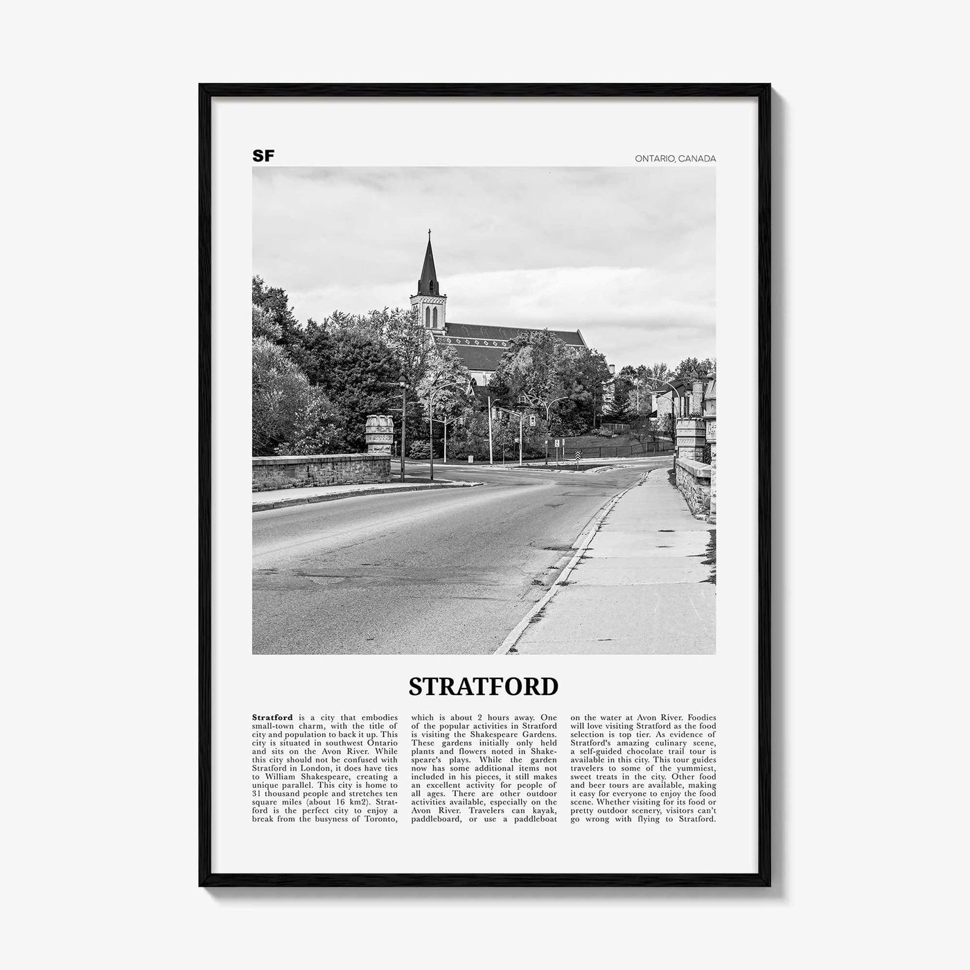 Stratford Print Black and White Canada, Stratford Wall Art, Stratford Poster, Stratford Photo, Stratford Décor Stratford Map Ontario