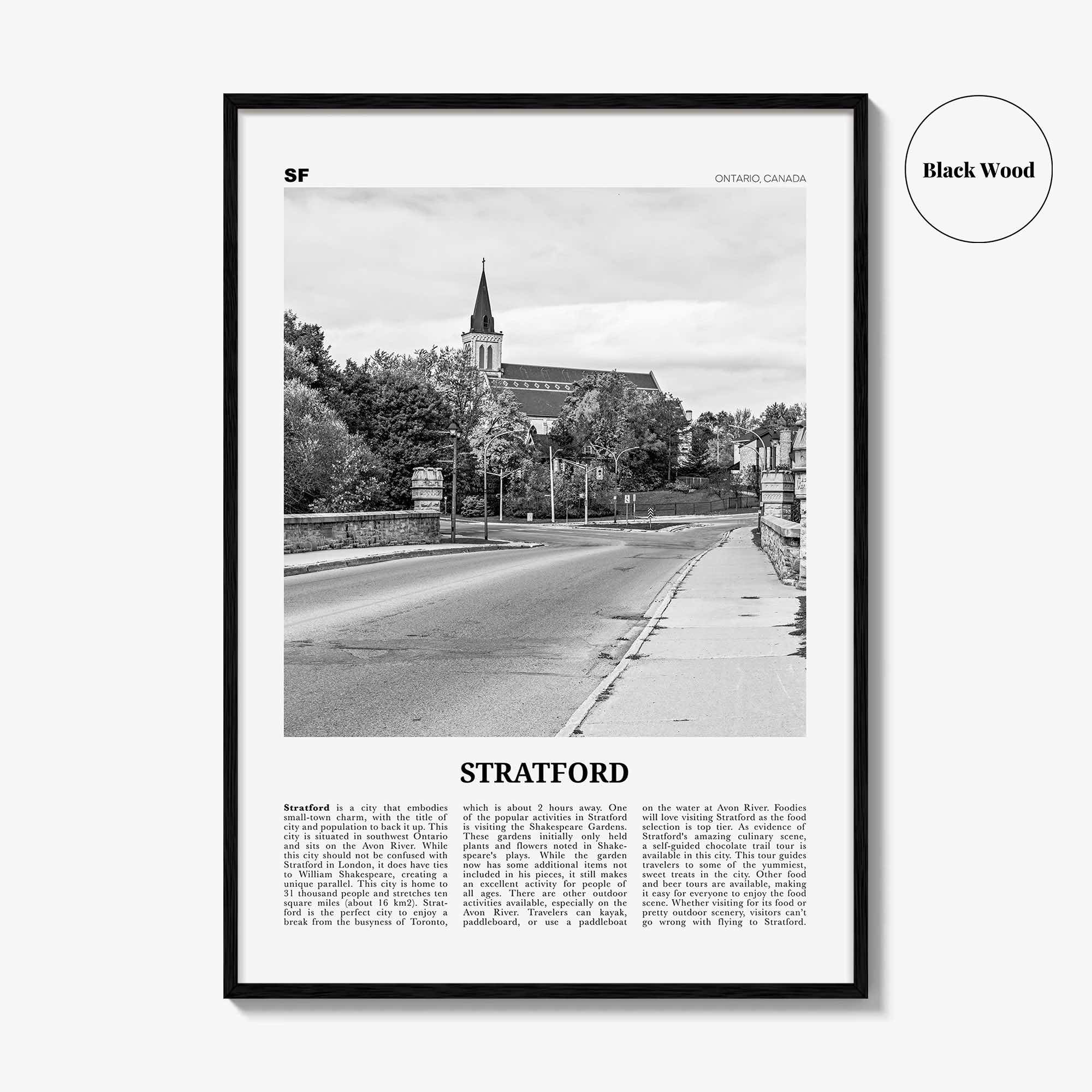 Stratford Print Black and White Canada, Stratford Wall Art, Stratford Poster, Stratford Photo, Stratford Décor Stratford Map Ontario