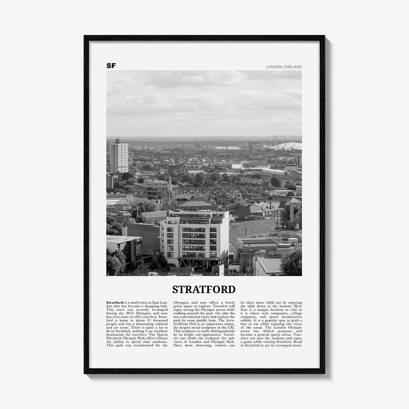 Stratford Print Black and White London, Stratford Wall Art, Stratford Poster, Stratford Photo, Stratford Décor, Stratford Map London England