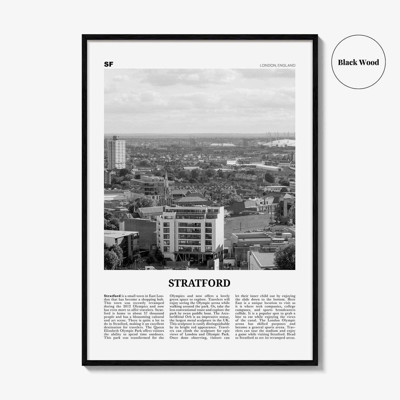 Stratford Print Black and White London, Stratford Wall Art, Stratford Poster, Stratford Photo, Stratford Décor, Stratford Map London England