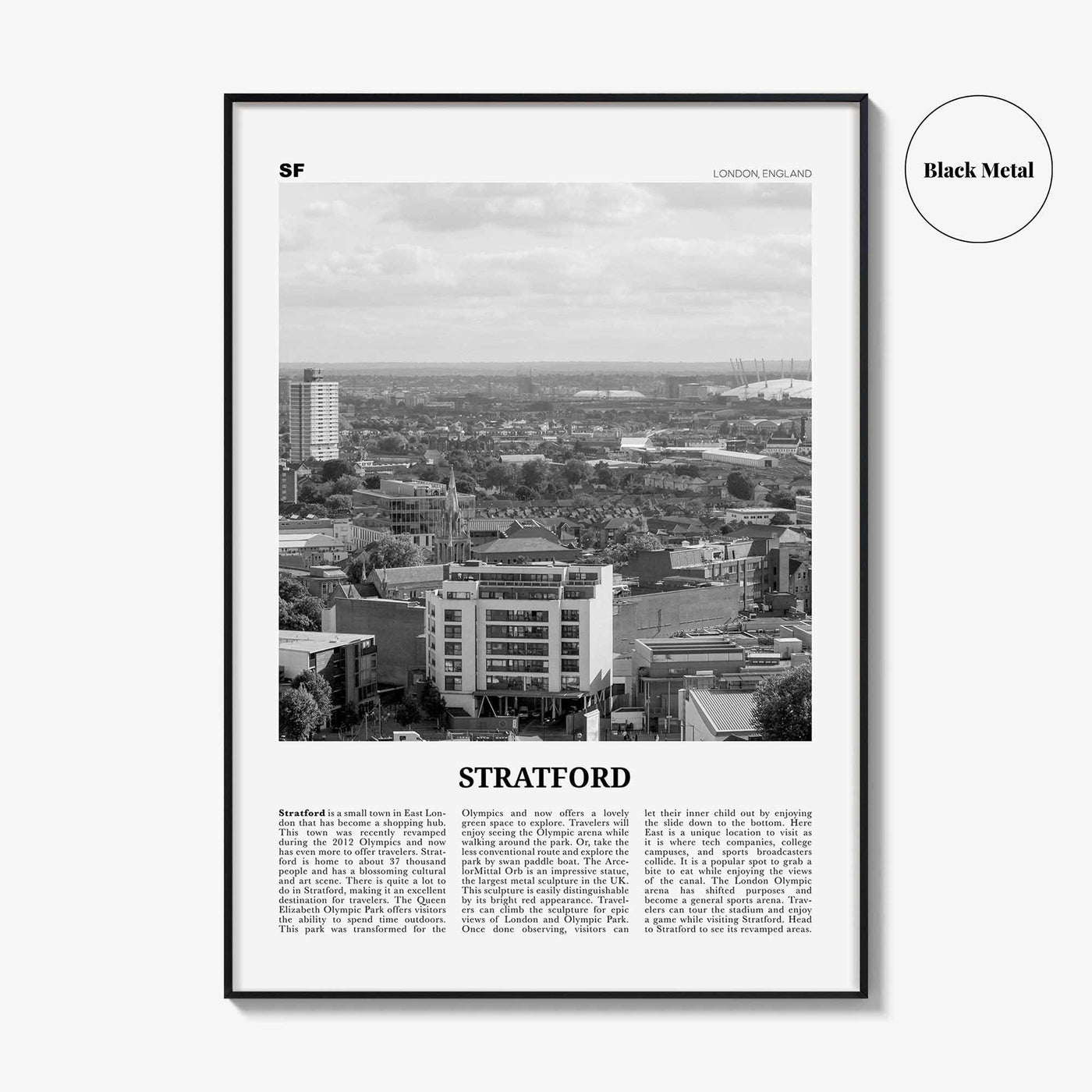 Stratford Print Black and White London, Stratford Wall Art, Stratford Poster, Stratford Photo, Stratford Décor, Stratford Map London England