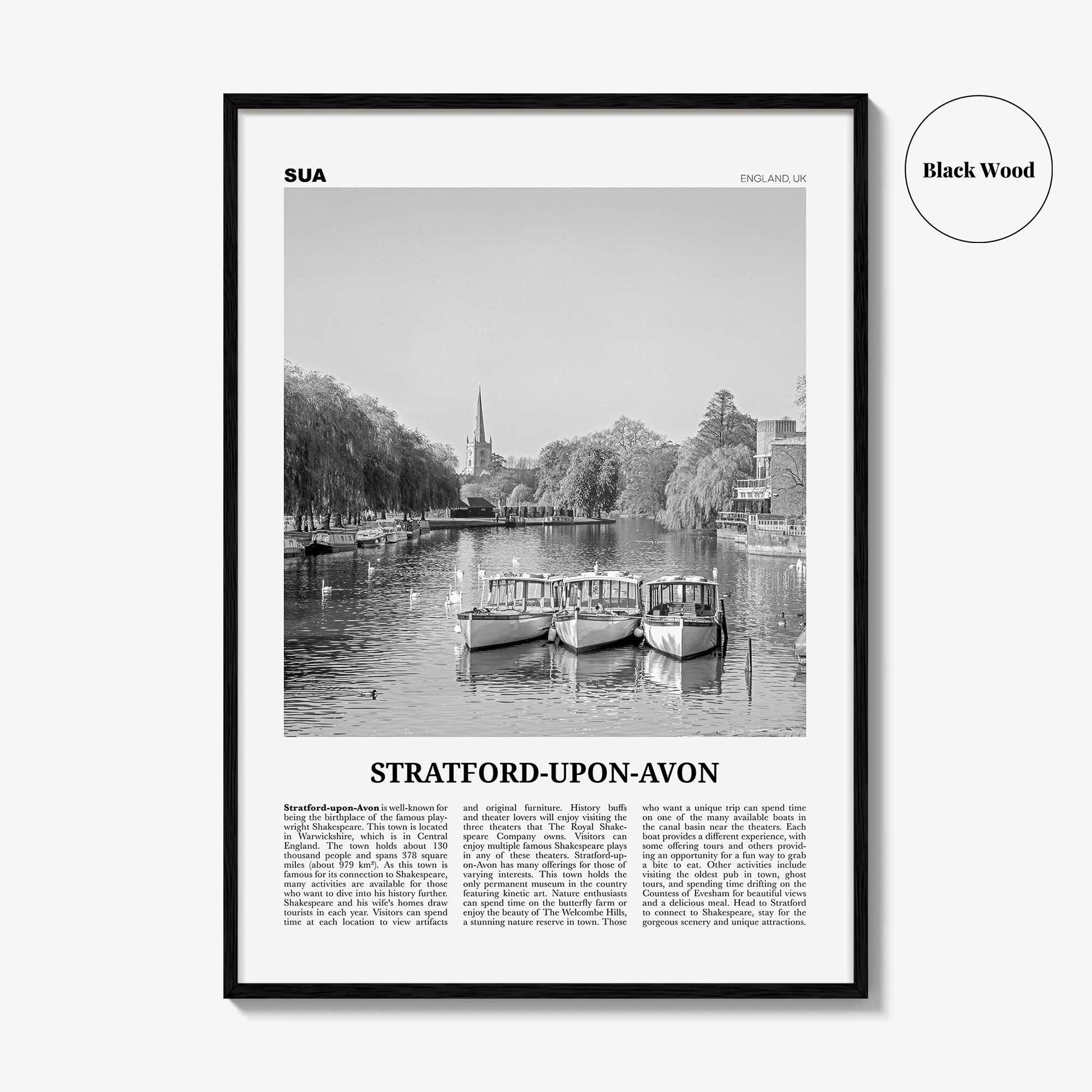 Stratford Upon Avon Print Black and White, Stratford-upon-Avon Wall Art, Stratford-upon-Avon Poster, Stratford-upon-Avon Photo, England, UK