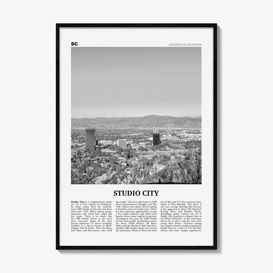 Studio City Print Black and White, Studio City Wall Art, Studio City Poster, Studio City Photo, Los Angeles, California, USA