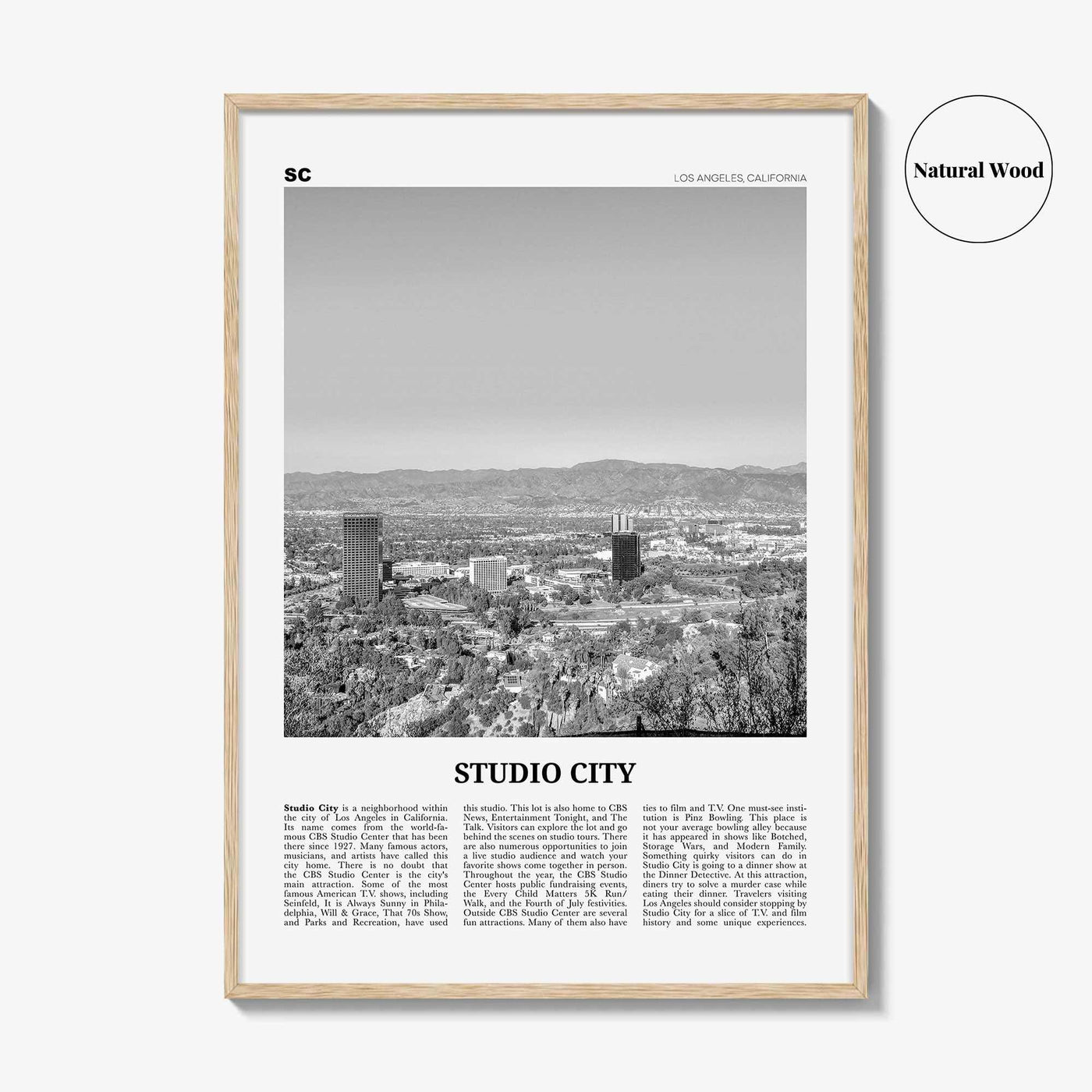 Studio City Print Black and White, Studio City Wall Art, Studio City Poster, Studio City Photo, Los Angeles, California, USA