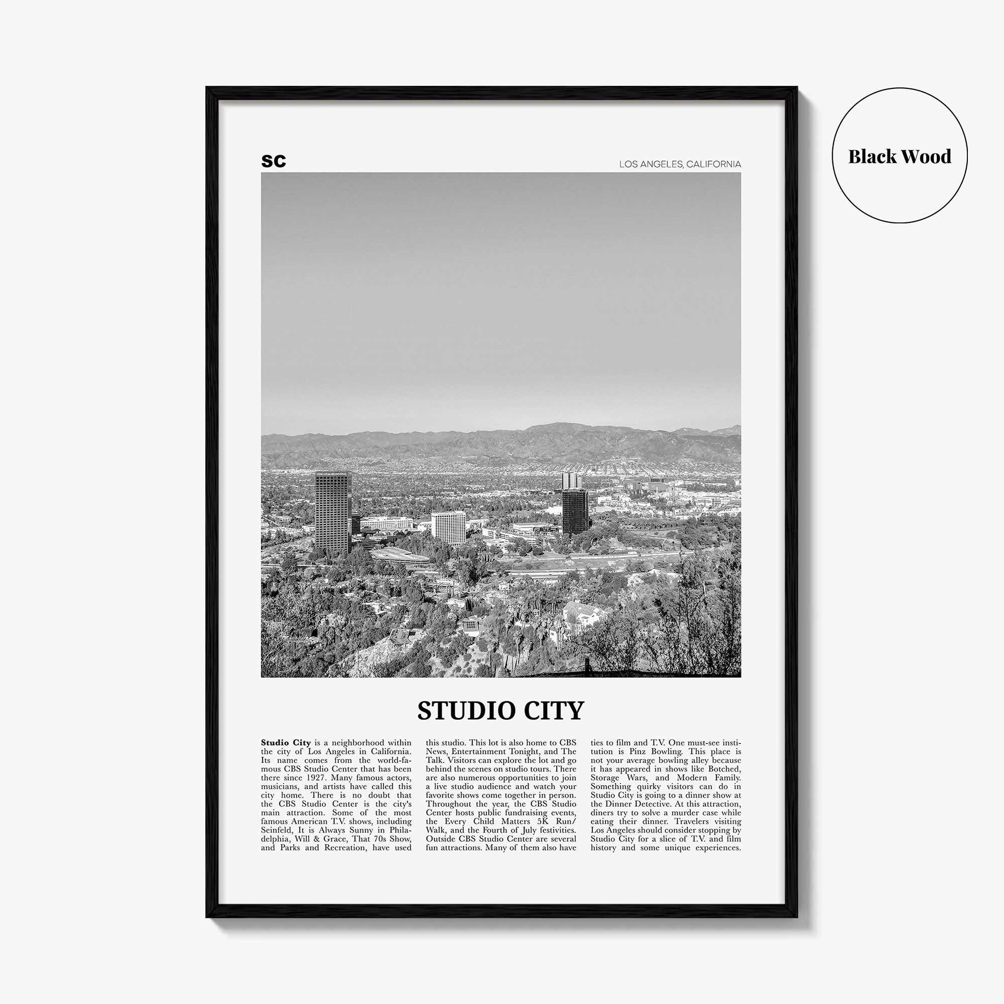 Studio City Print Black and White, Studio City Wall Art, Studio City Poster, Studio City Photo, Los Angeles, California, USA