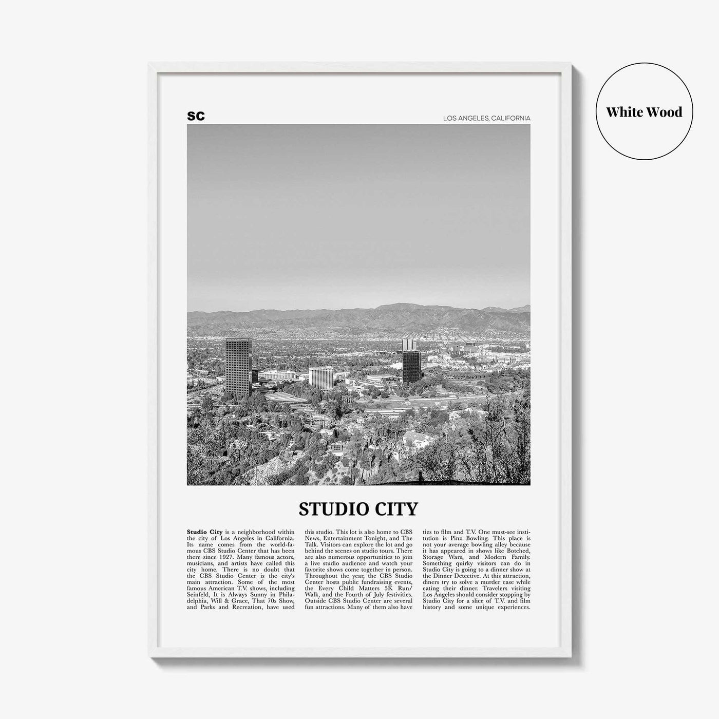 Studio City Print Black and White, Studio City Wall Art, Studio City Poster, Studio City Photo, Los Angeles, California, USA