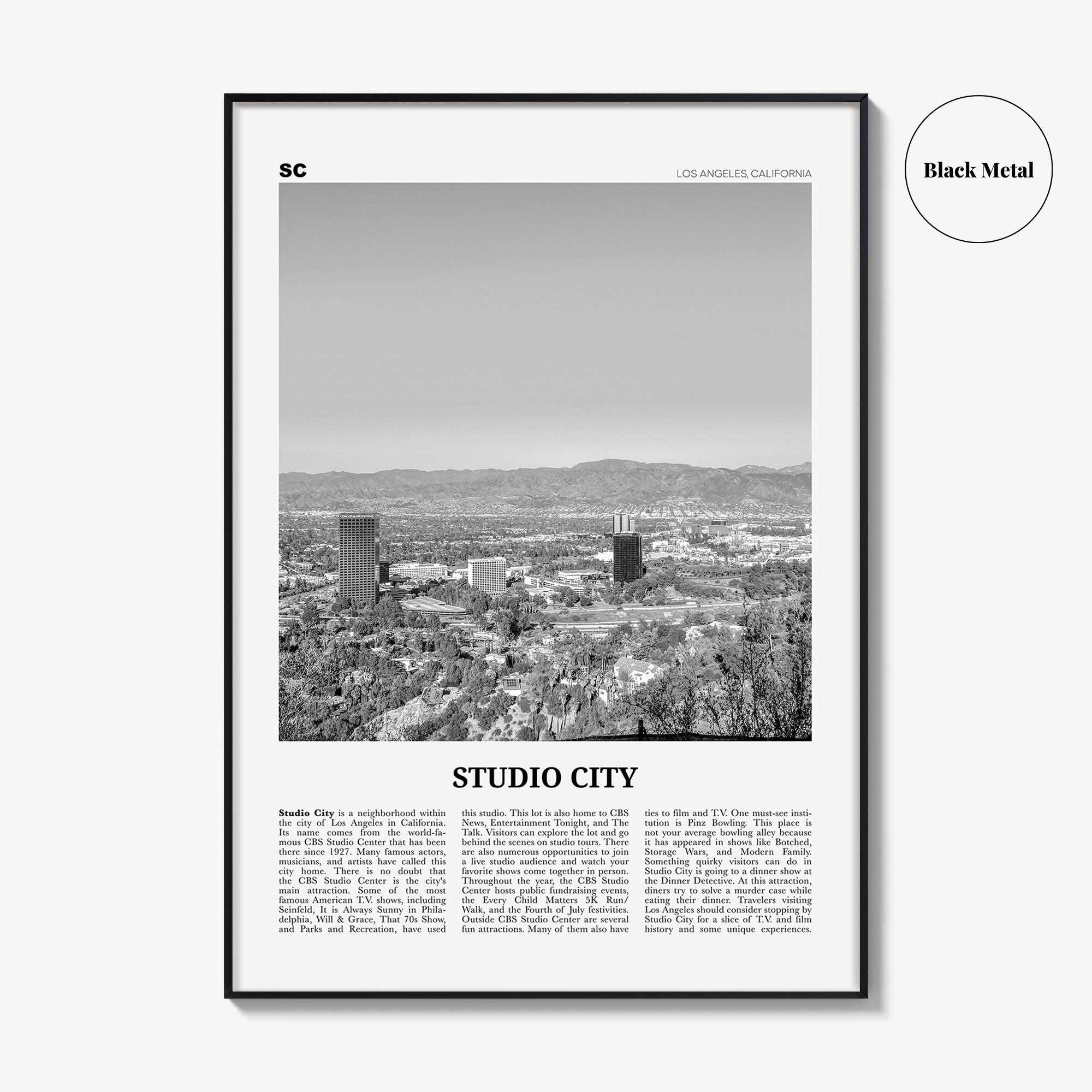 Studio City Print Black and White, Studio City Wall Art, Studio City Poster, Studio City Photo, Los Angeles, California, USA