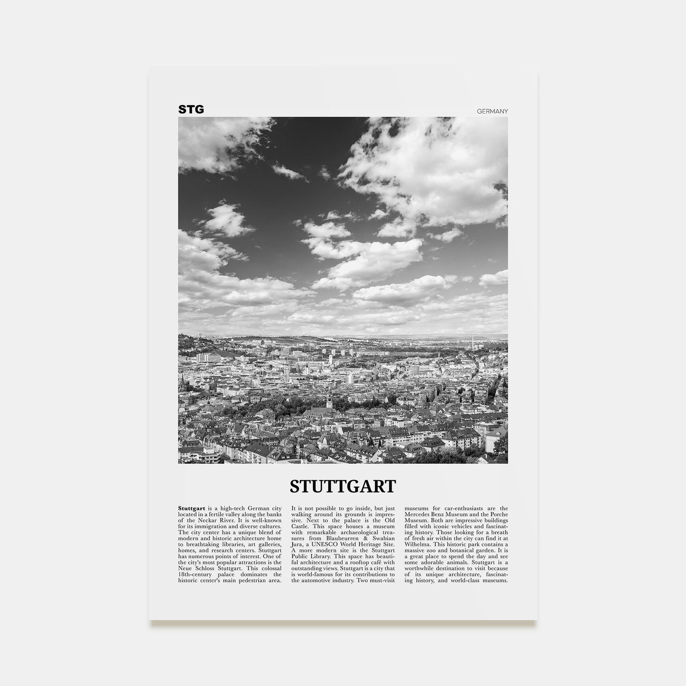 Stuttgart Travel B&W Poster
