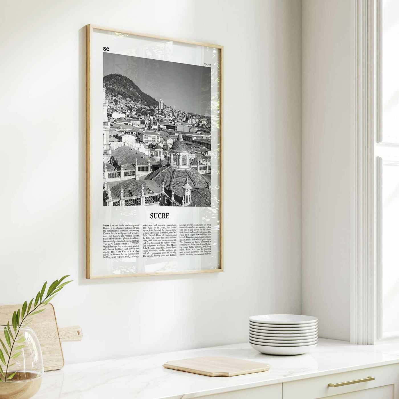 Sucre Print Black and White, Sucre Wall Art, Sucre Poster, Sucre Photo, Sucre Wall Décor, Sucre Map, Bolivia