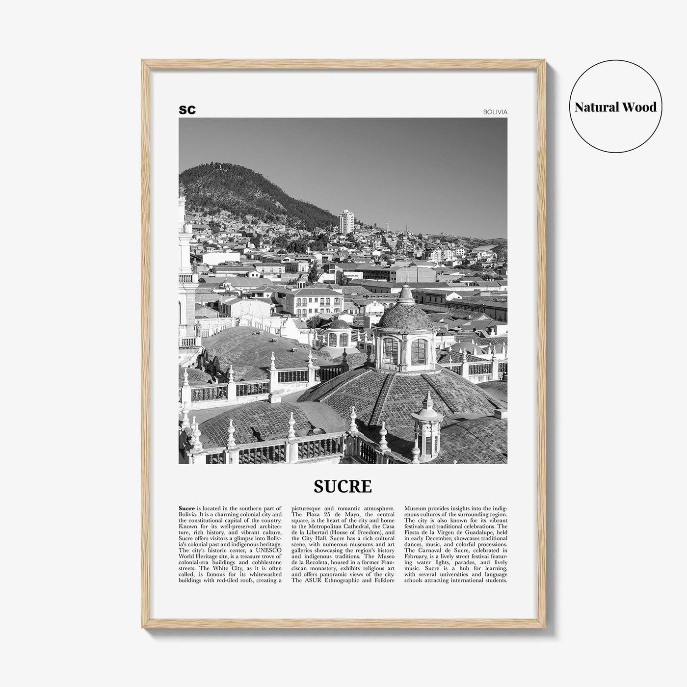 Sucre Print Black and White, Sucre Wall Art, Sucre Poster, Sucre Photo, Sucre Wall Décor, Sucre Map, Bolivia