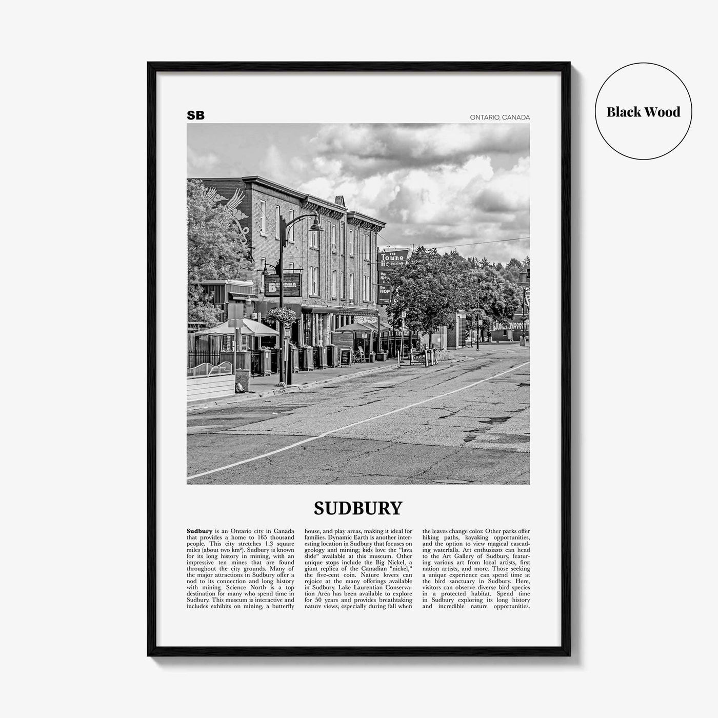 Sudbury Print Black and White, Sudbury Wall Art, Sudbury Poster, Sudbury Photo, Sudbury Wall Décor, Sudbury Map, Ontario, Canada