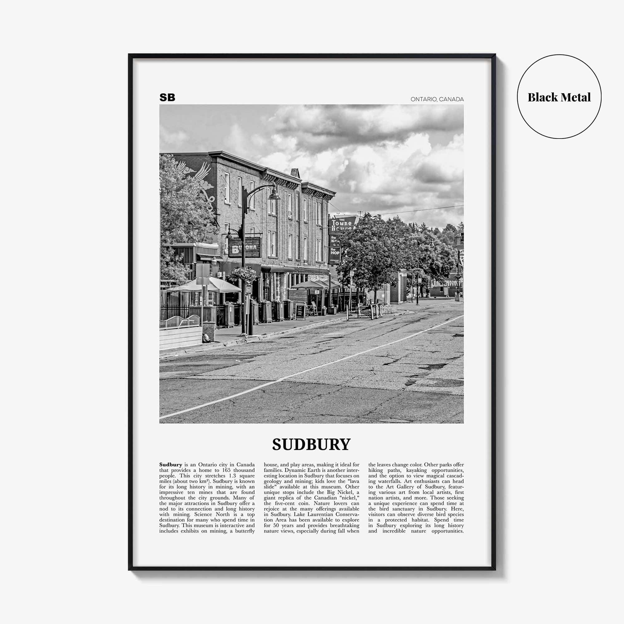 Sudbury Print Black and White, Sudbury Wall Art, Sudbury Poster, Sudbury Photo, Sudbury Wall Décor, Sudbury Map, Ontario, Canada
