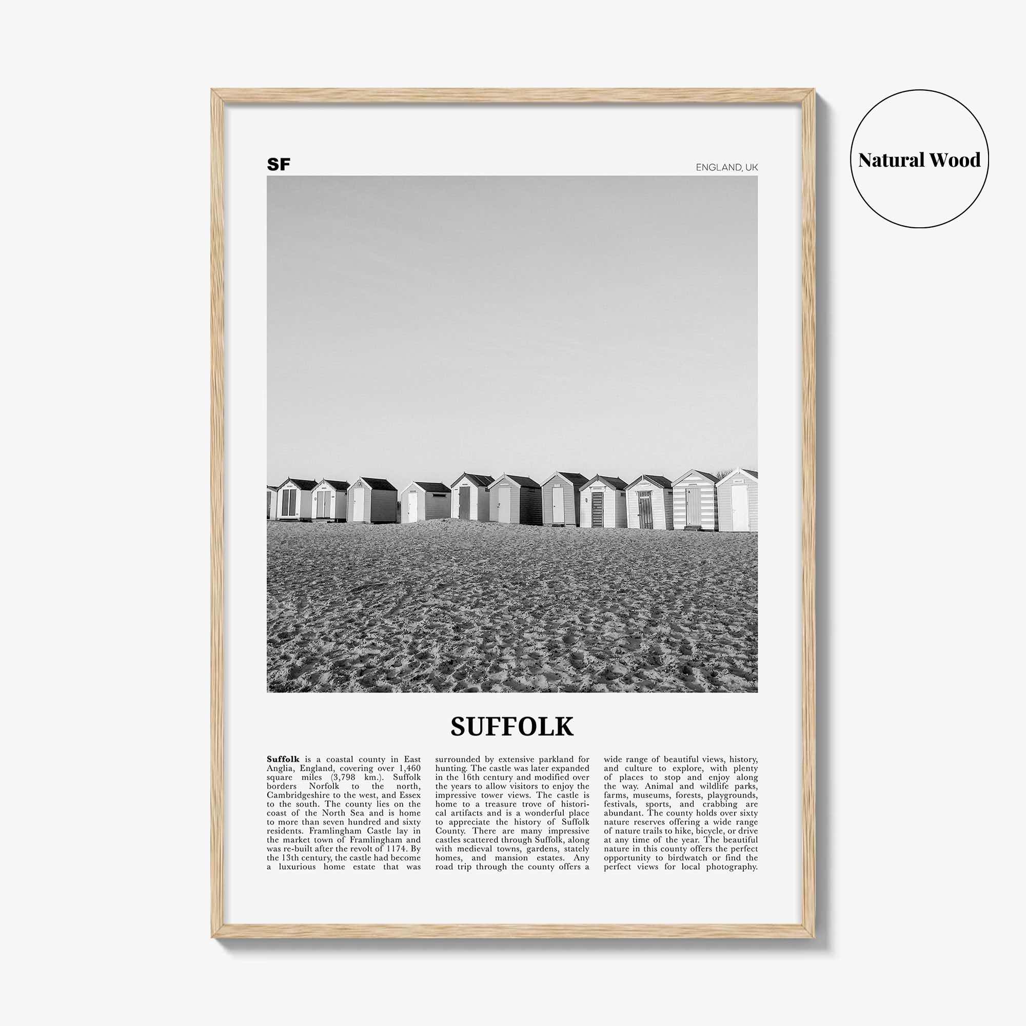 Suffolk Print Black and White, Suffolk Wall Art, Suffolk Poster, Suffolk Photo, Suffolk Map, England, UK, United Kingdom