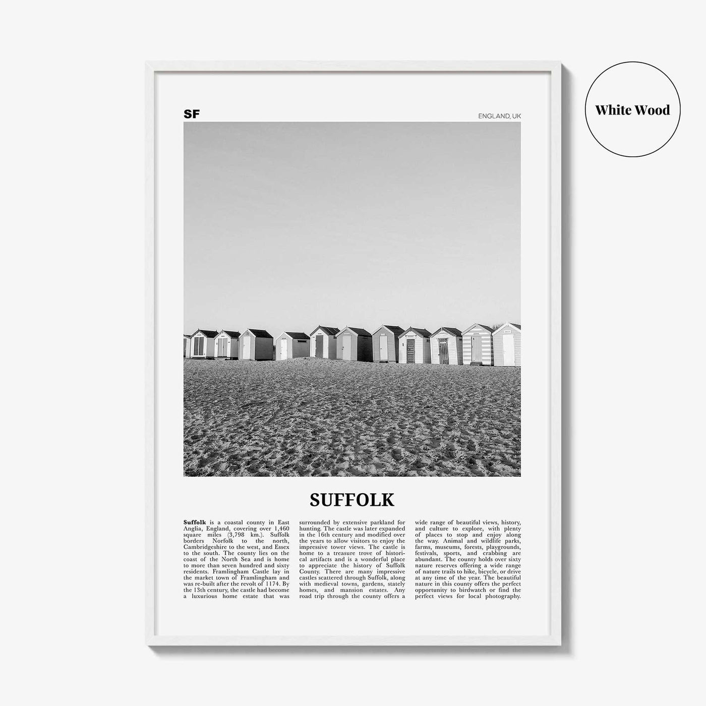 Suffolk Print Black and White, Suffolk Wall Art, Suffolk Poster, Suffolk Photo, Suffolk Map, England, UK, United Kingdom