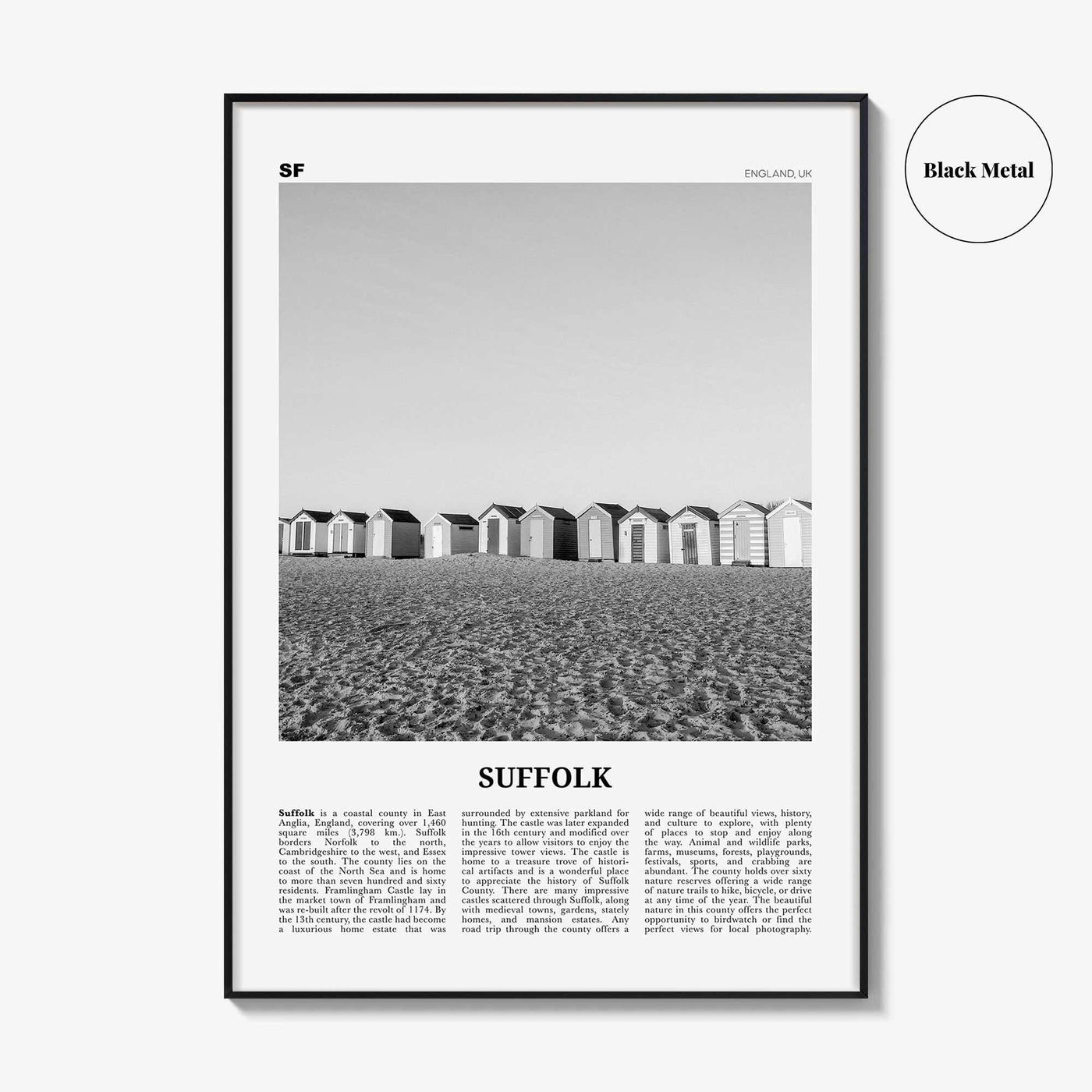 Suffolk Print Black and White, Suffolk Wall Art, Suffolk Poster, Suffolk Photo, Suffolk Map, England, UK, United Kingdom