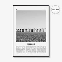 Suffolk Print Black and White, Suffolk Wall Art, Suffolk Poster, Suffolk Photo, Suffolk Map, England, UK, United Kingdom