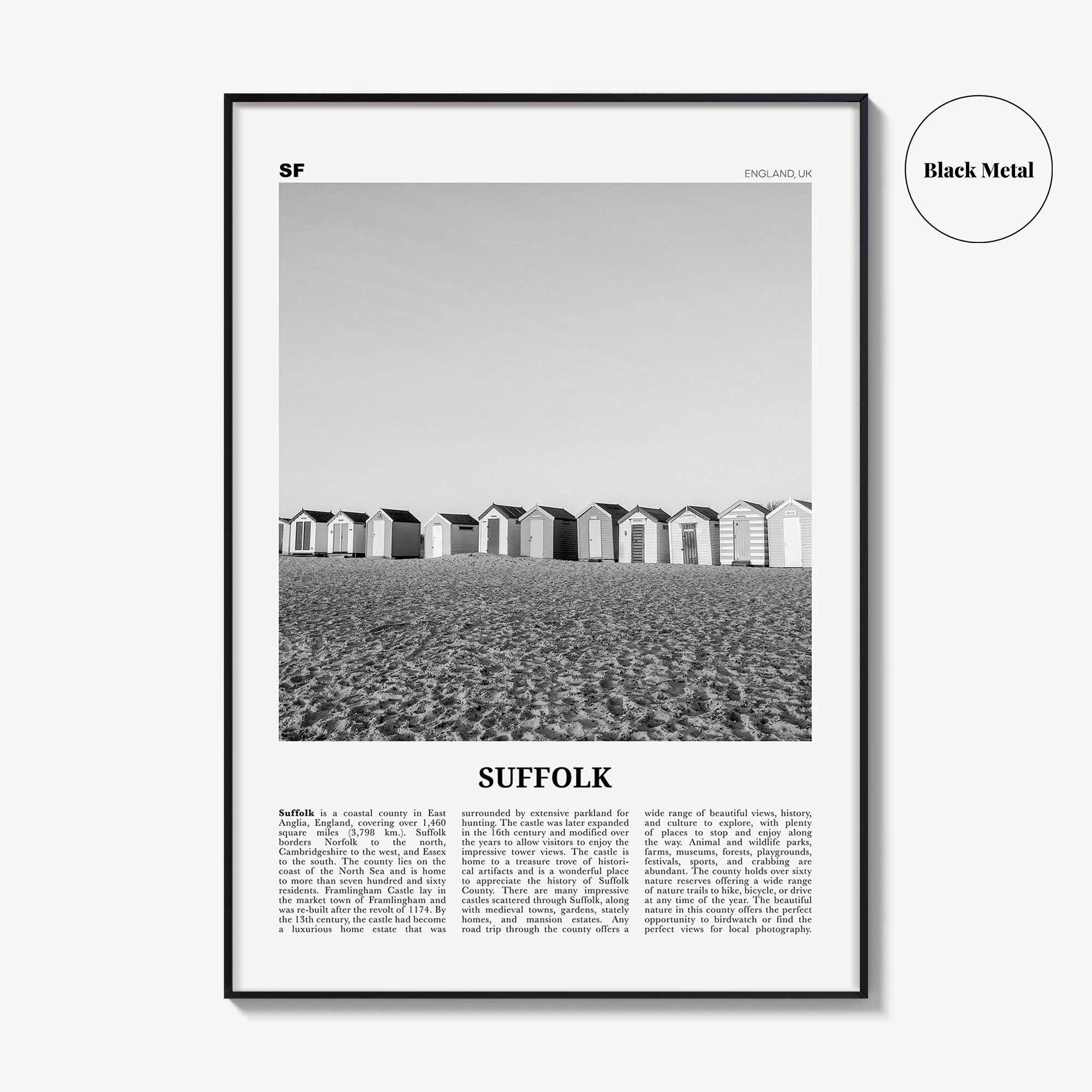 Suffolk Print Black and White, Suffolk Wall Art, Suffolk Poster, Suffolk Photo, Suffolk Map, England, UK, United Kingdom