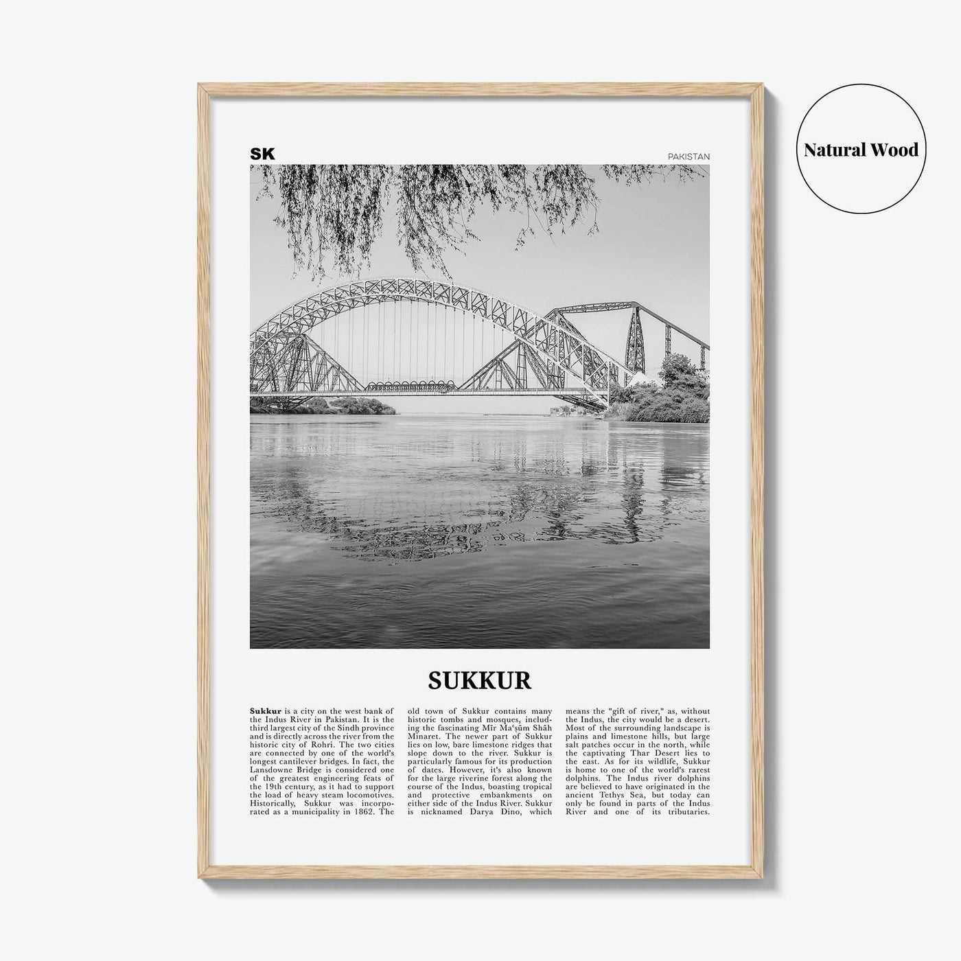 Sukkur Print Black and White, Sukkur Wall Art, Sukkur Poster, Sukkur Photo, Sukkur Wall Décor, Sukkur Map, Pakistan