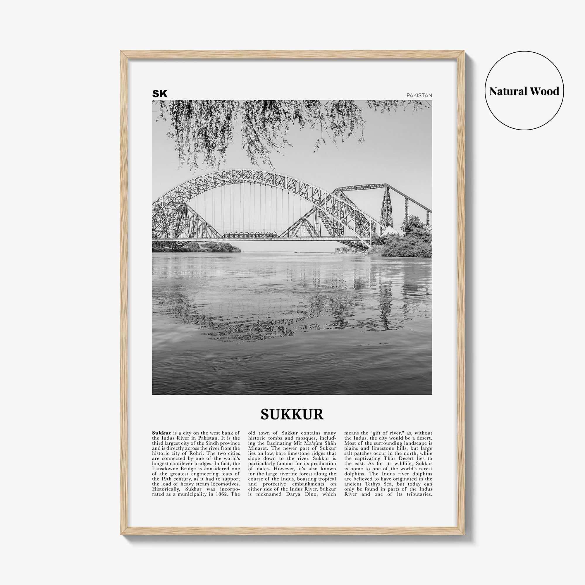 Sukkur Print Black and White, Sukkur Wall Art, Sukkur Poster, Sukkur Photo, Sukkur Wall Décor, Sukkur Map, Pakistan
