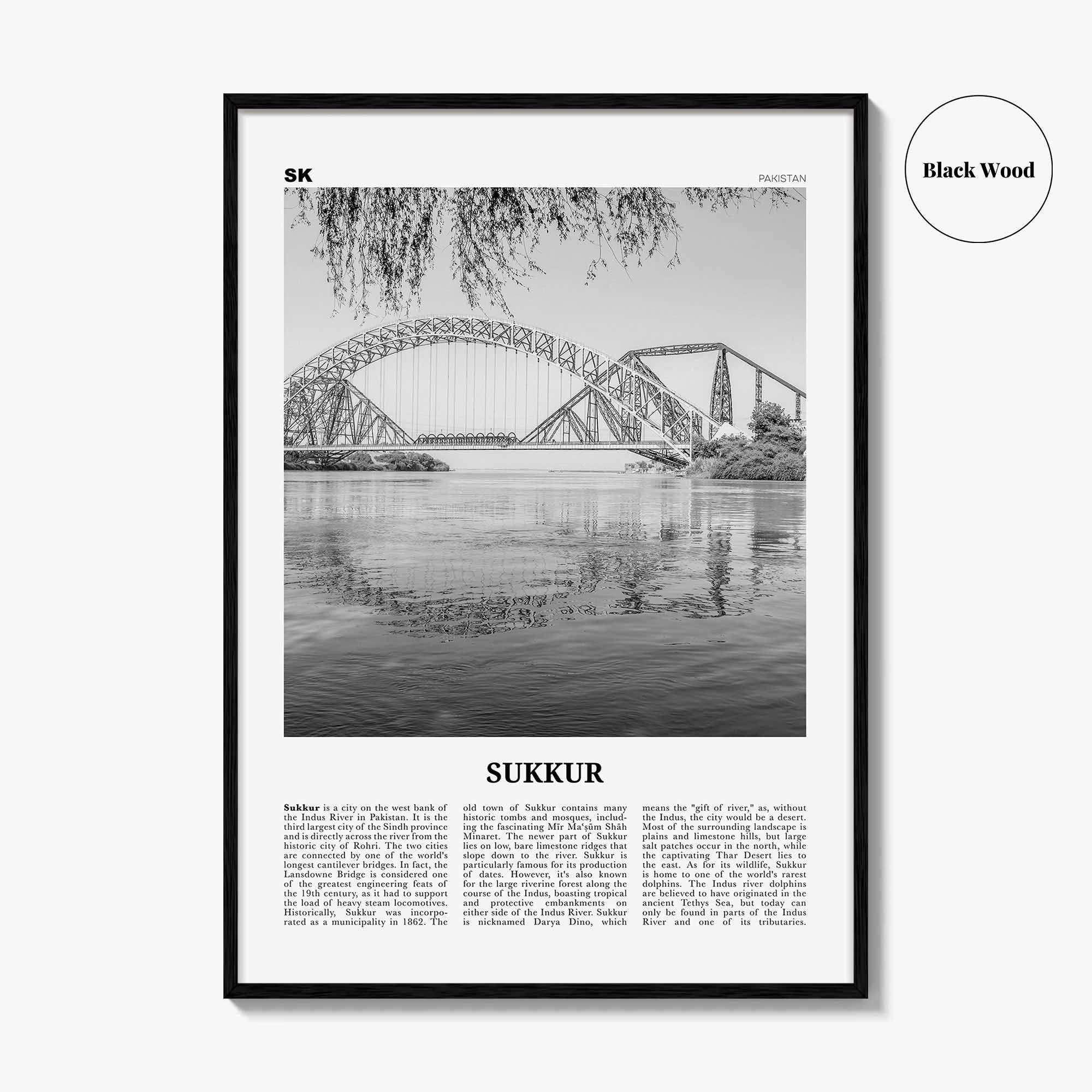 Sukkur Print Black and White, Sukkur Wall Art, Sukkur Poster, Sukkur Photo, Sukkur Wall Décor, Sukkur Map, Pakistan
