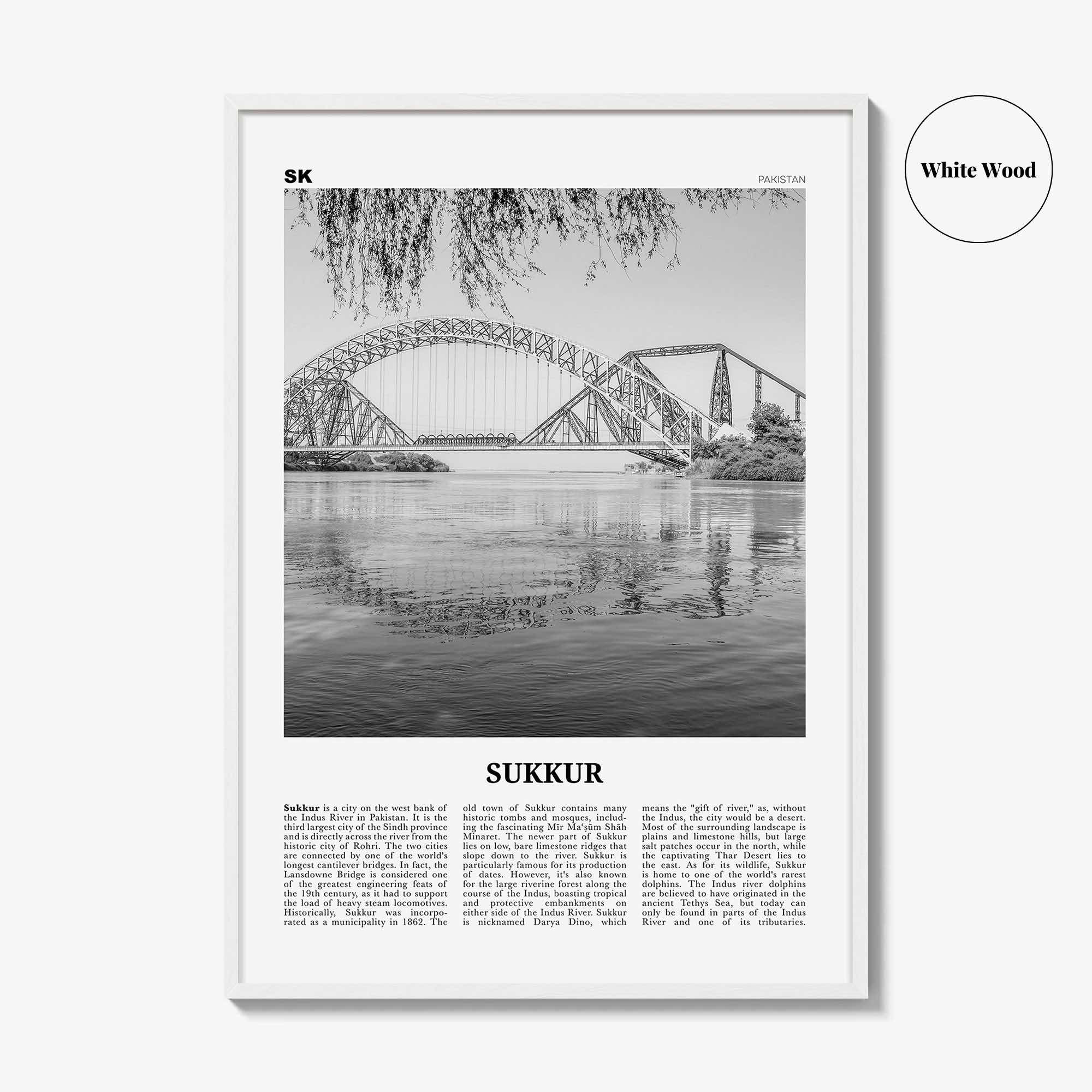 Sukkur Print Black and White, Sukkur Wall Art, Sukkur Poster, Sukkur Photo, Sukkur Wall Décor, Sukkur Map, Pakistan