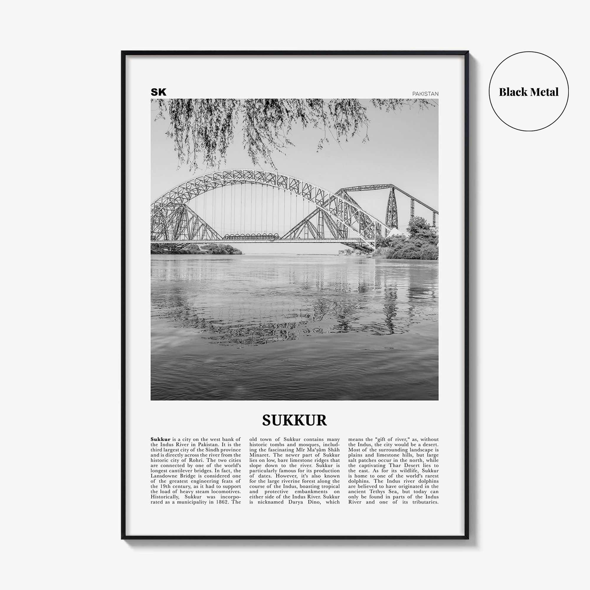Sukkur Print Black and White, Sukkur Wall Art, Sukkur Poster, Sukkur Photo, Sukkur Wall Décor, Sukkur Map, Pakistan