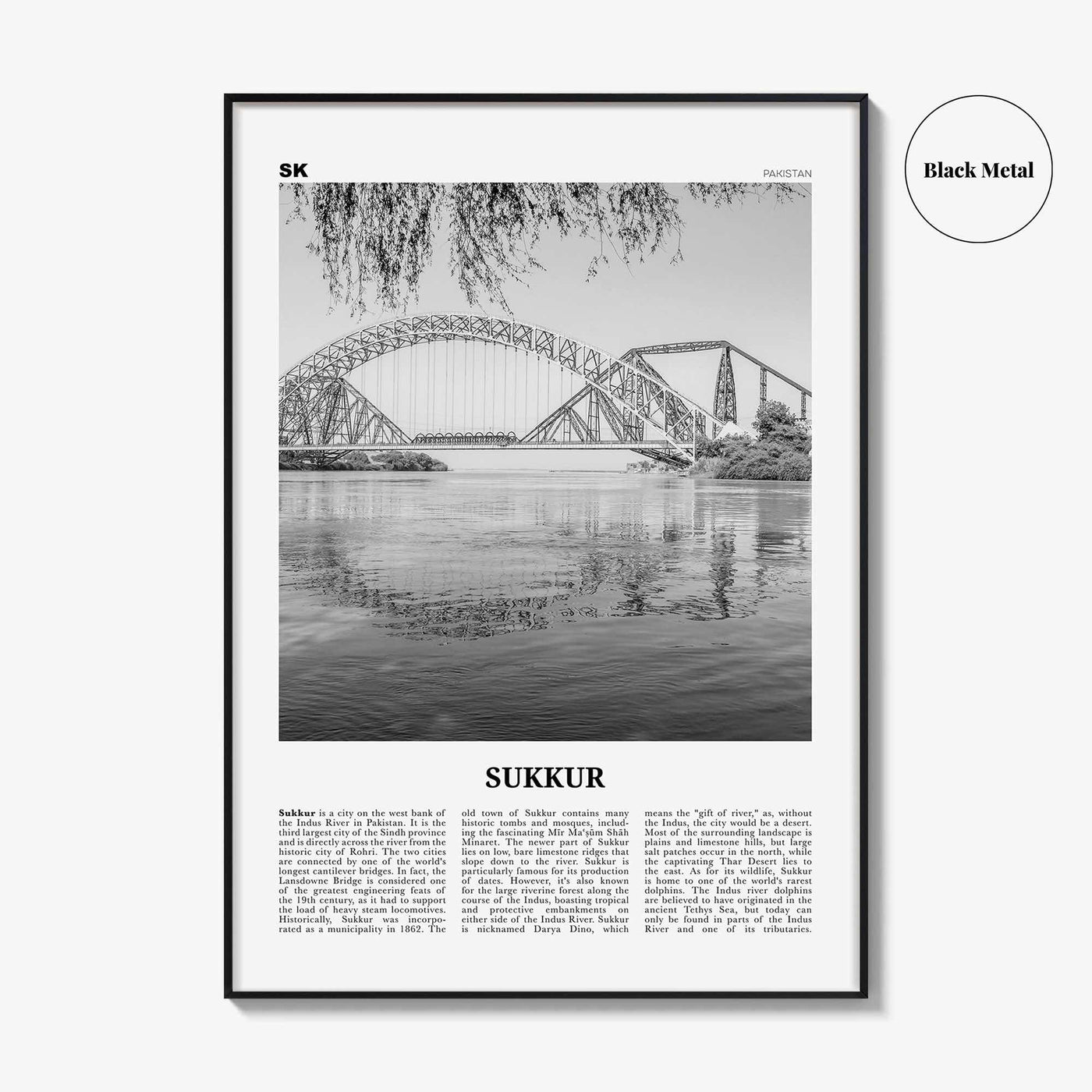 Sukkur Print Black and White, Sukkur Wall Art, Sukkur Poster, Sukkur Photo, Sukkur Wall Décor, Sukkur Map, Pakistan