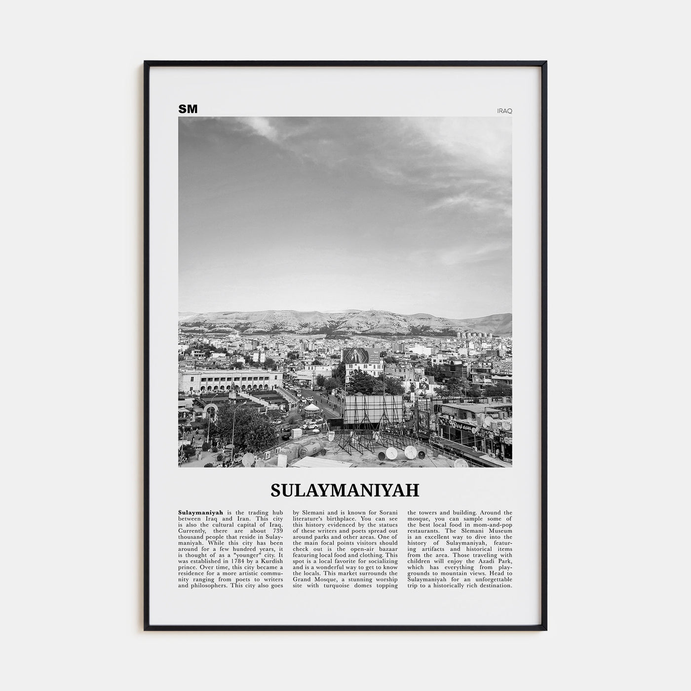 Sulaymaniyah Travel B&W Poster