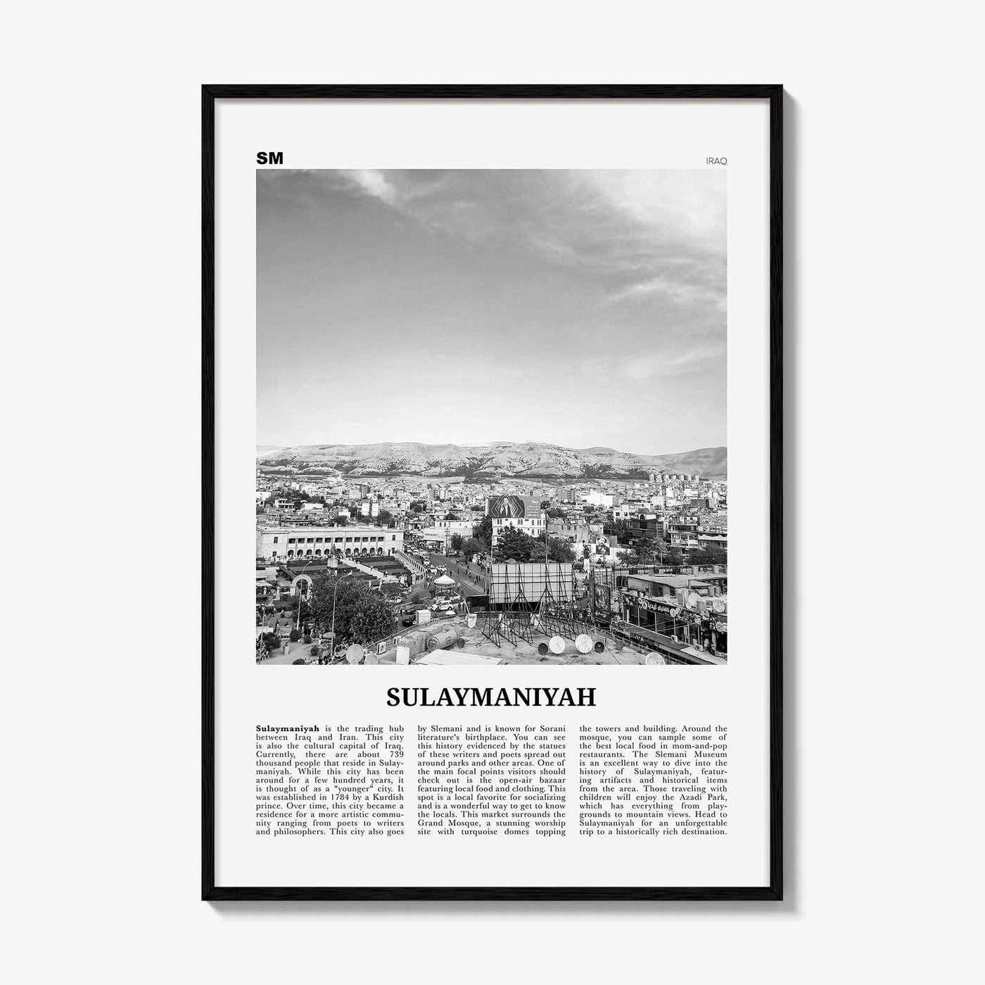 Sulaymaniyah Print Black and White, Sulaymaniyah Wall Art, Sulaymaniyah Poster, Sulaymaniyah Photo, Sulaymaniyah Wall Décor, Iraq