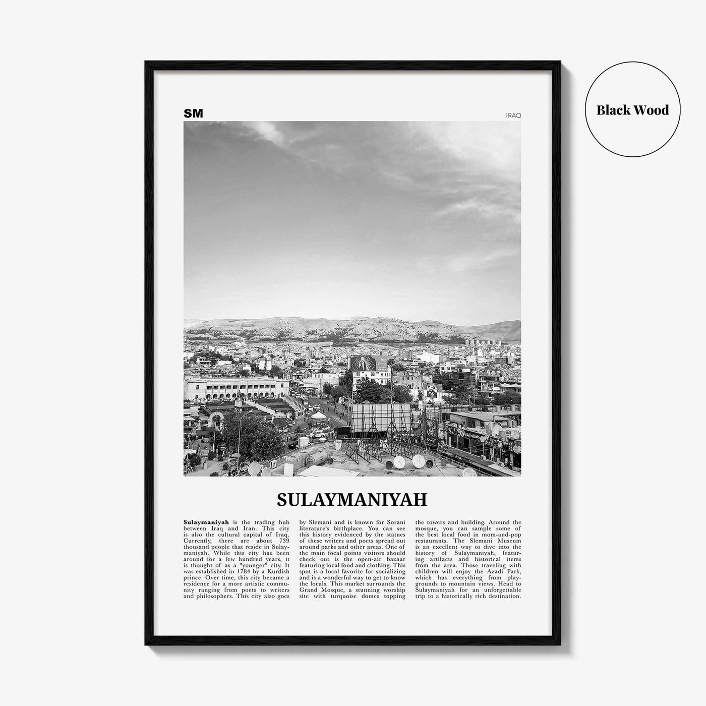 Sulaymaniyah Print Black and White, Sulaymaniyah Wall Art, Sulaymaniyah Poster, Sulaymaniyah Photo, Sulaymaniyah Wall Décor, Iraq