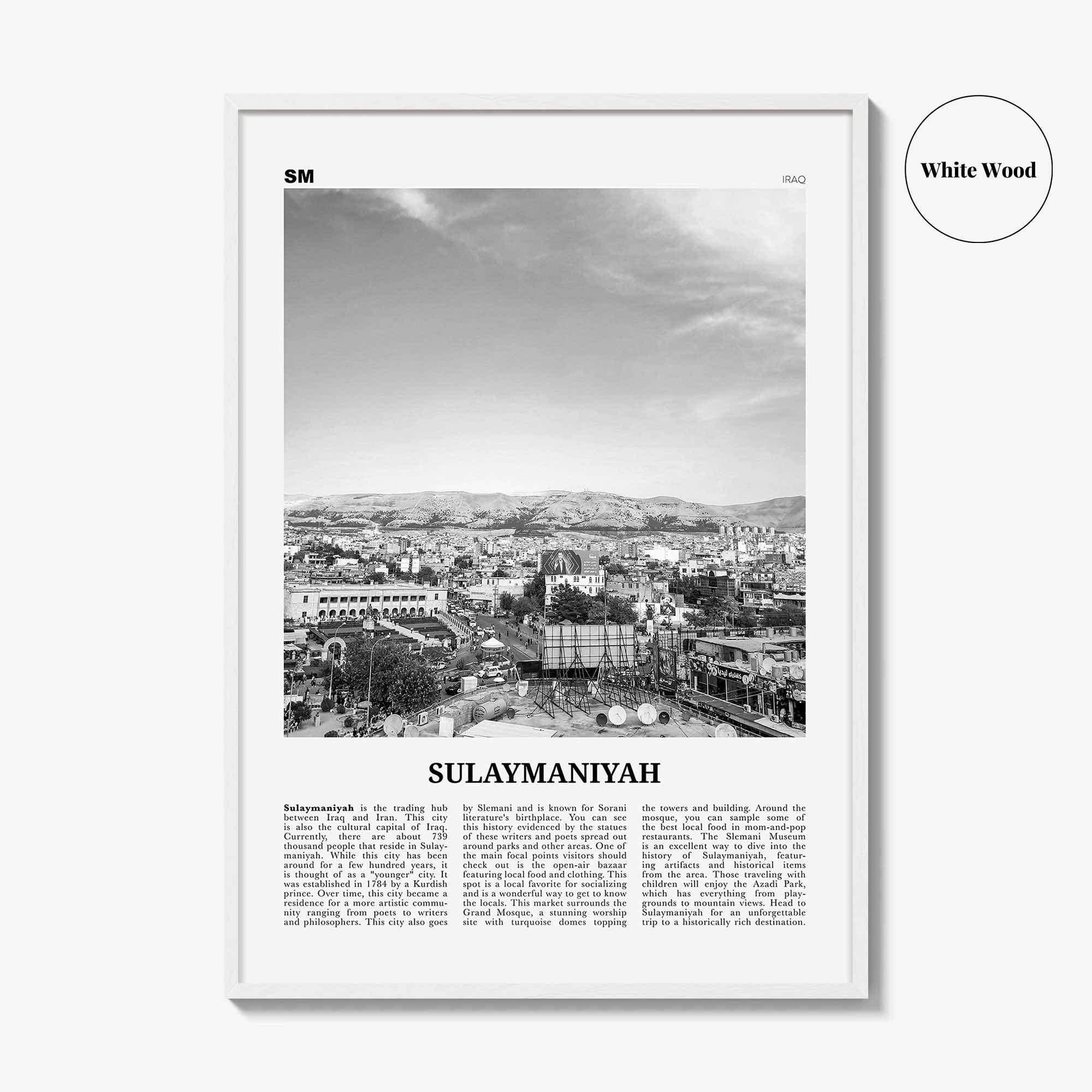 Sulaymaniyah Print Black and White, Sulaymaniyah Wall Art, Sulaymaniyah Poster, Sulaymaniyah Photo, Sulaymaniyah Wall Décor, Iraq