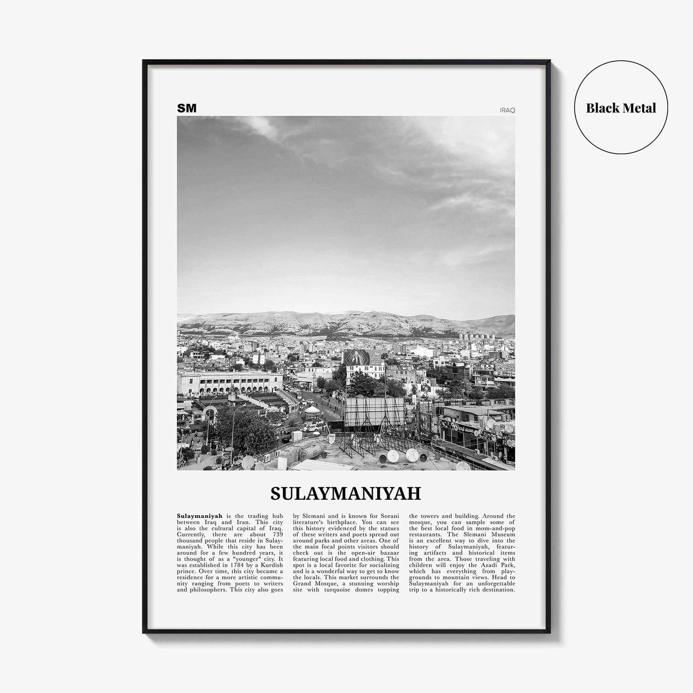 Sulaymaniyah Print Black and White, Sulaymaniyah Wall Art, Sulaymaniyah Poster, Sulaymaniyah Photo, Sulaymaniyah Wall Décor, Iraq