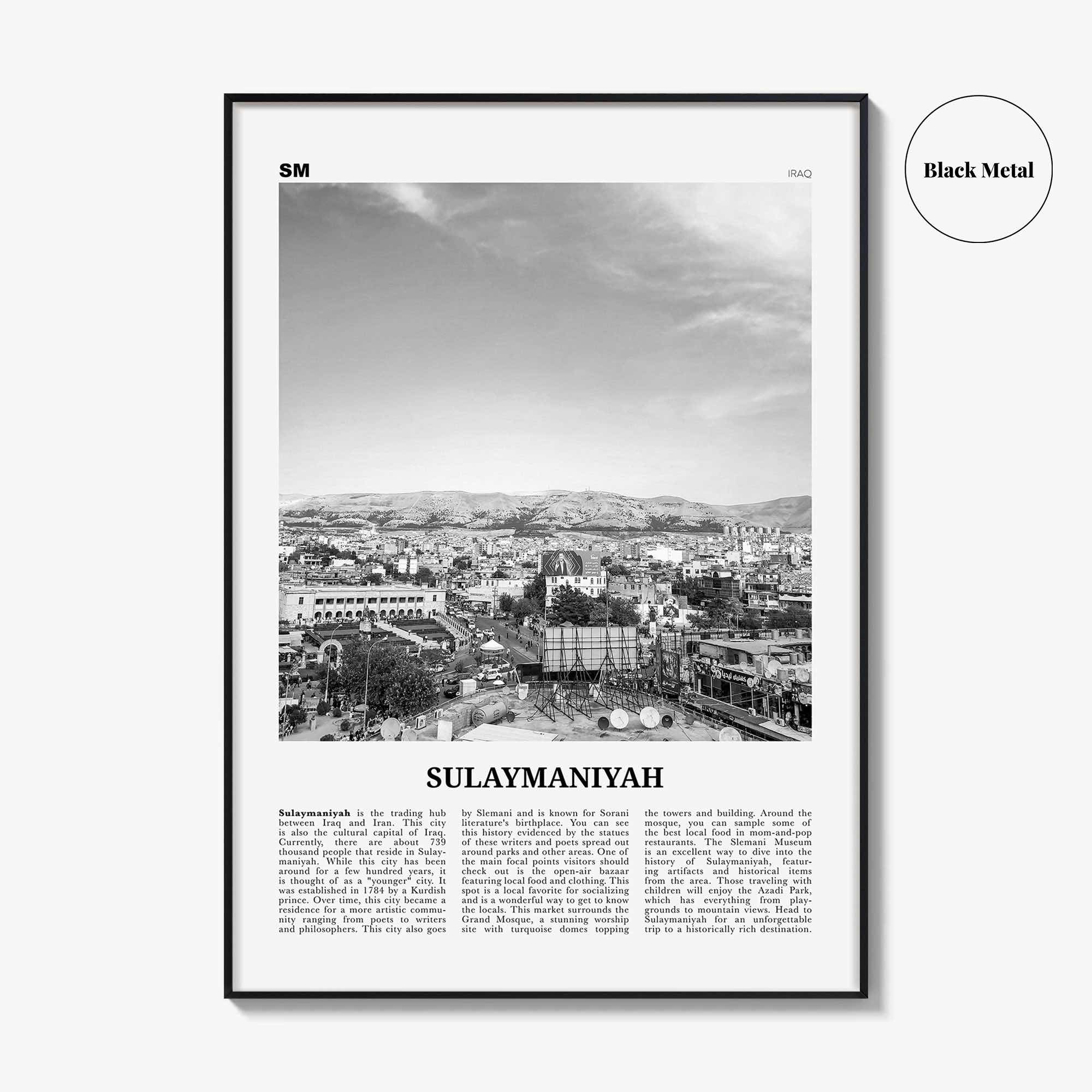 Sulaymaniyah Print Black and White, Sulaymaniyah Wall Art, Sulaymaniyah Poster, Sulaymaniyah Photo, Sulaymaniyah Wall Décor, Iraq