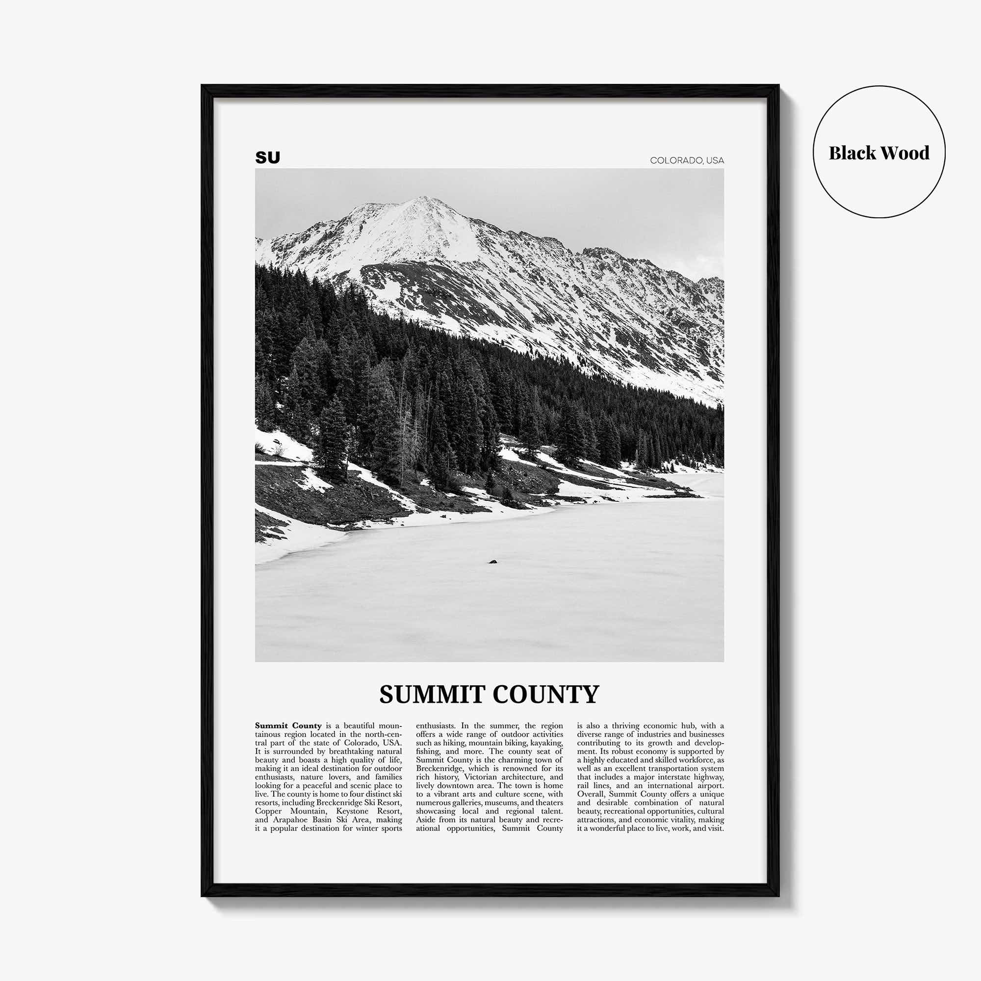 Summit County Print Black and White, Summit County Wall Art, Summit County Poster, Summit County Photo, Summit Wall Décor, Summit County Map